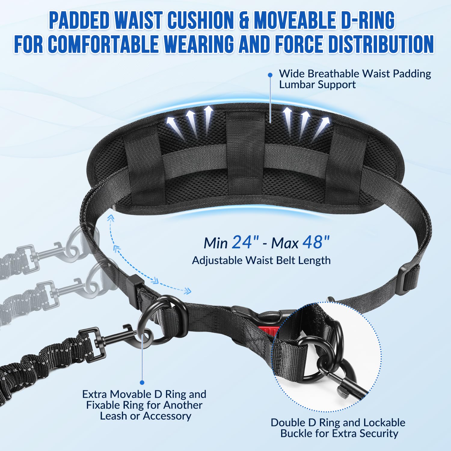 Slowton Hands Free Dog Leash - With Removable Zipper Pouch, Shock Absorbing Bungee, Dual Handle & Reflective Stitches, Wide Padd