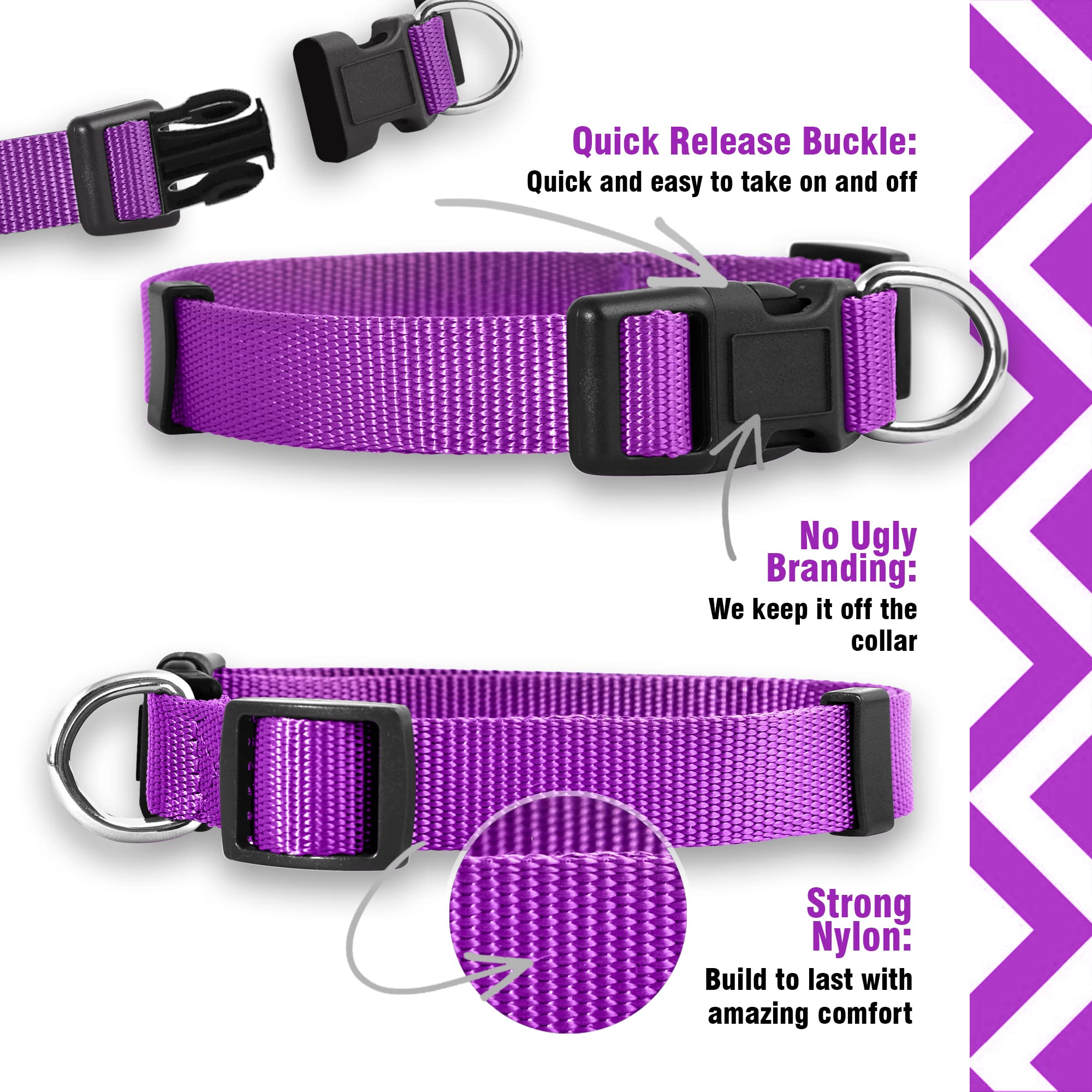 Native Pup Basic Nylon Dog Collar, Adjustable For Small, Medium, Large Pet And Puppies Accessories, Cute Colors For Male, Female, Boy, Girl, Puppy (Large, Purple)