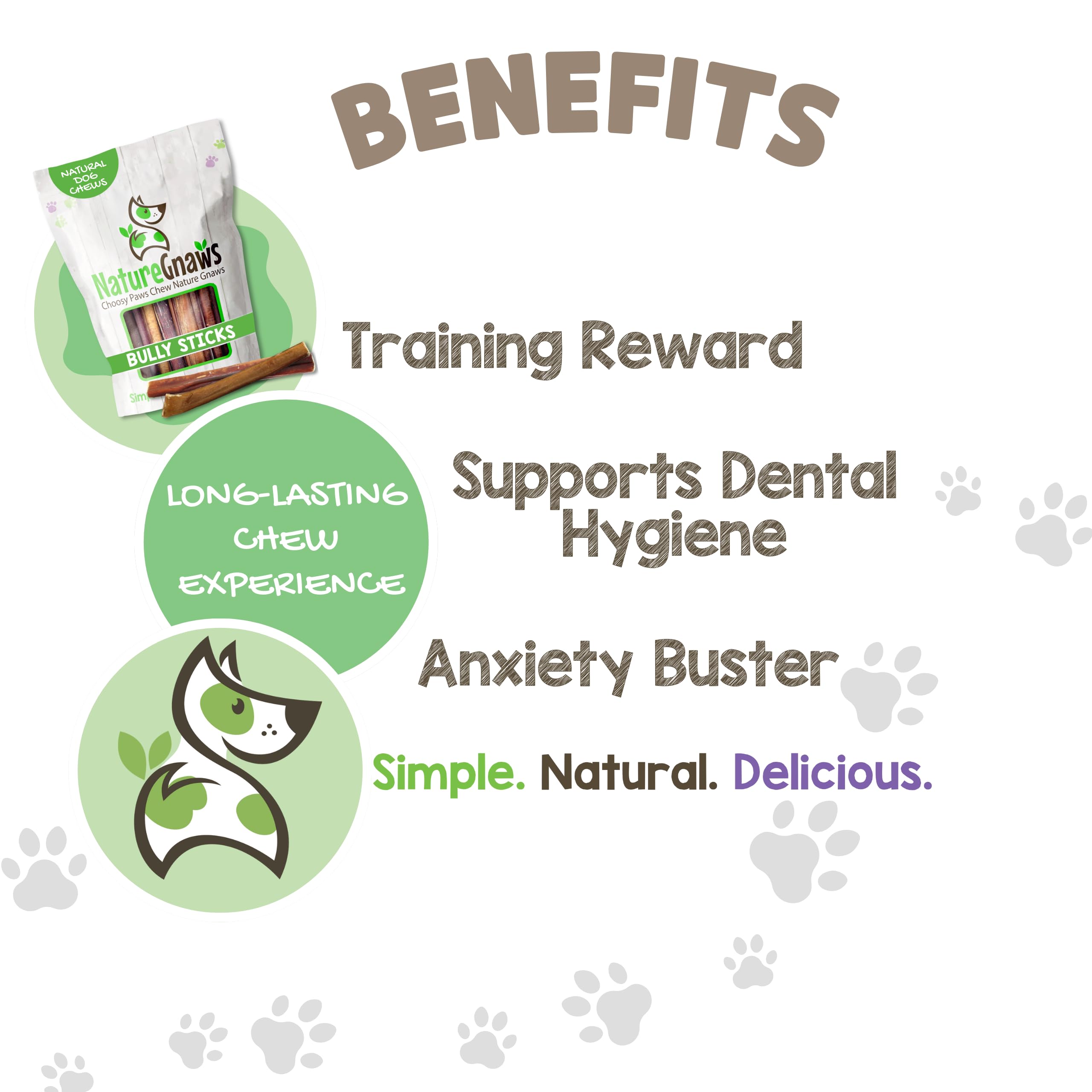 Nature Gnaws Bully Sticks for Dogs 5-6 (8oz) - Mixed Thickness - Long Lasting for Aggressive Chewers and Large Dogs - Natural Be