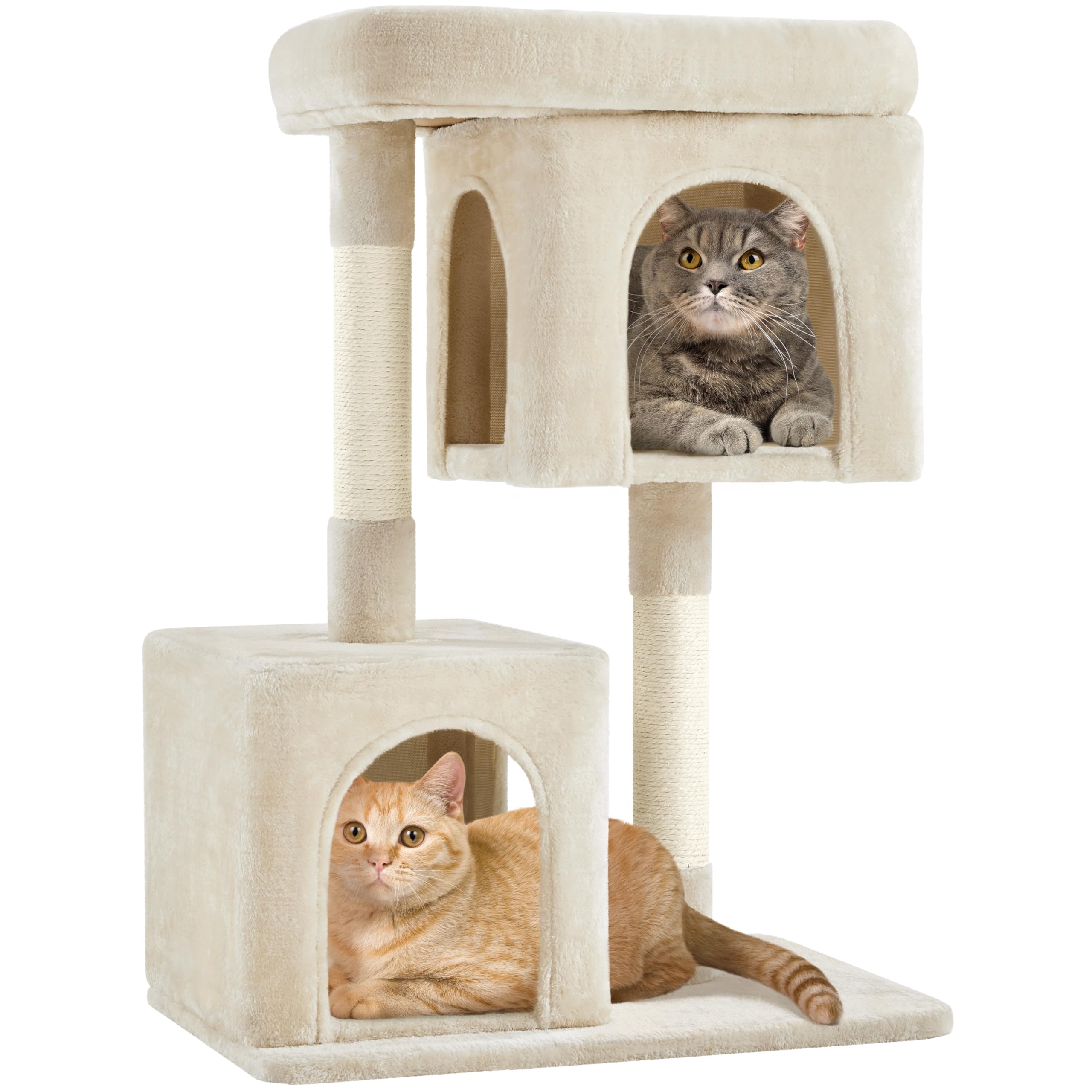 Yaheetech Cat Tree, 33.5In Cat Tower With 2 Cozy Condos, Soft Perch & Sisal Scratching Posts, Cat House Activity Center Furnitur