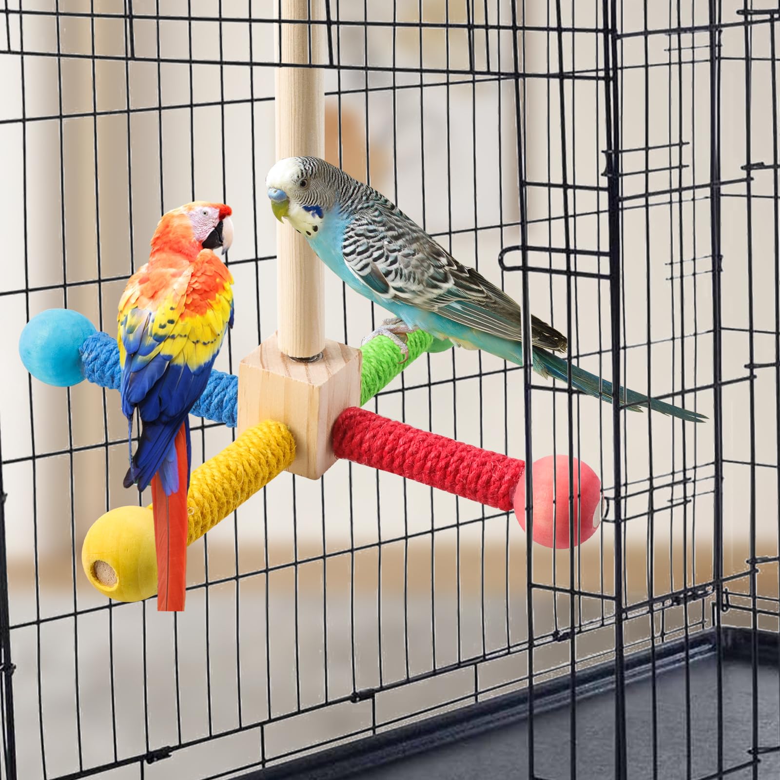 Maxqzin Bird Stand Perch Toy, Bird Training Stands For Parrots, Wood Bird Perch Stand, Parrot Cage Top Wooden Branches For Stand