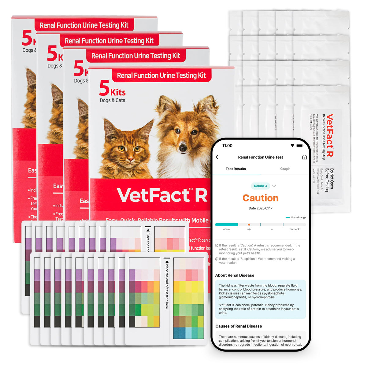 [20 Kits] Free Mobile App Urine Test Strips For Dogs & Cats, Cat & Dog Kidney Function Test (Protein To Creatinine Ratio Test) A