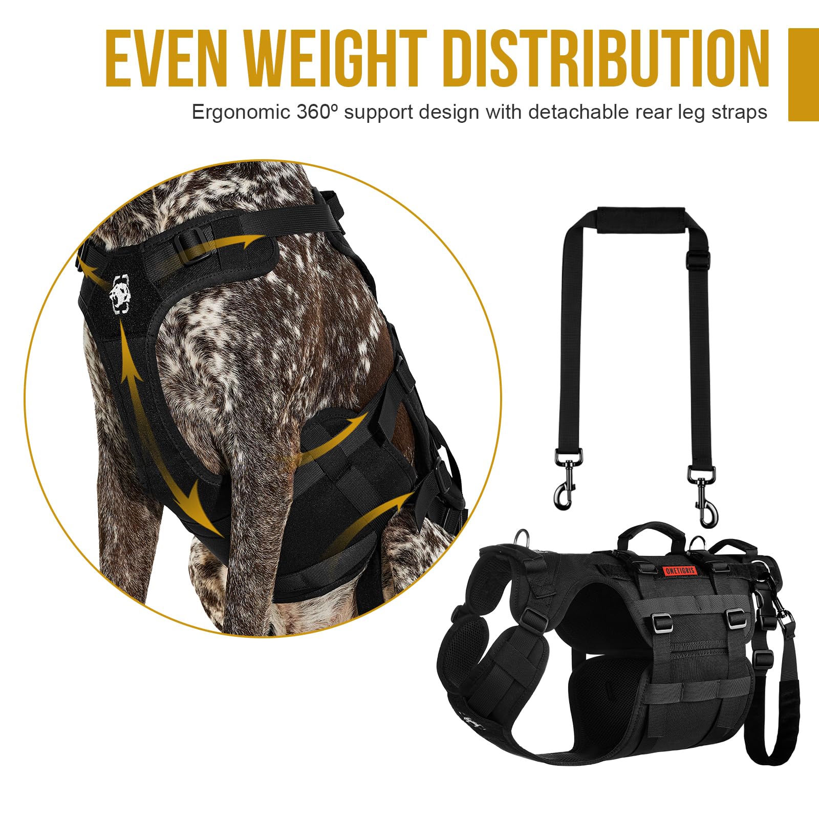 Onetigris Dog Lift Harness For Large Dogs, Dog Hip Support Brace, Full Body Lifter With Handles Invictus Multifunctional Mobilit