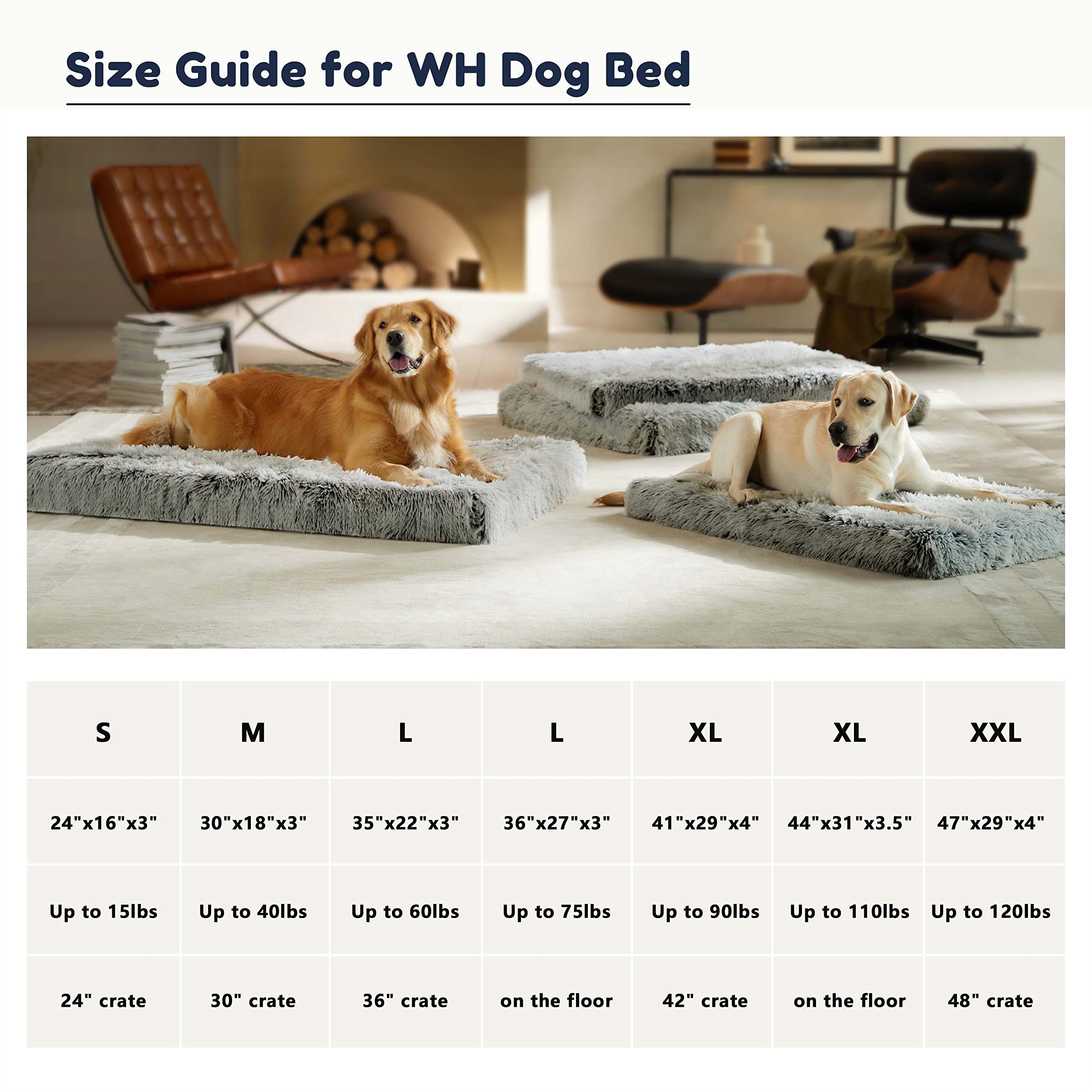 Western Home Large Dog Bed For Medium Large Dogs, Orthopedic Egg Crate Foam Dog Bed Waterproof Mattress With Removable Washable Cover, Dog Crate Bed With Non-Slip Bottom For Extra Large Dog