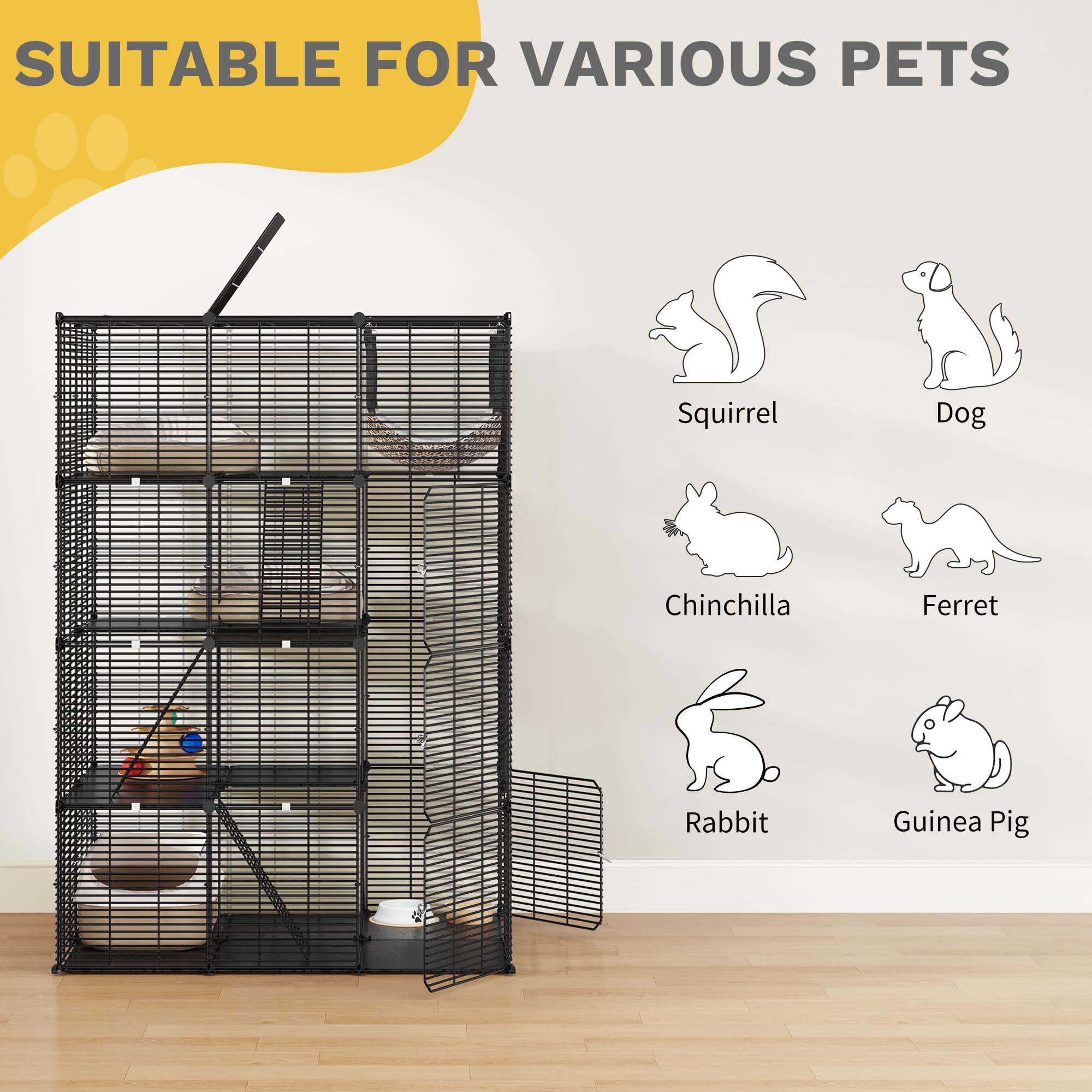 DWVO Large Indoor Metal Cat Cage: 4 Tier DIY Pet Playpen with Hammock for Puppy Rabbit Bunny Chinchilla Squirrel Ferret