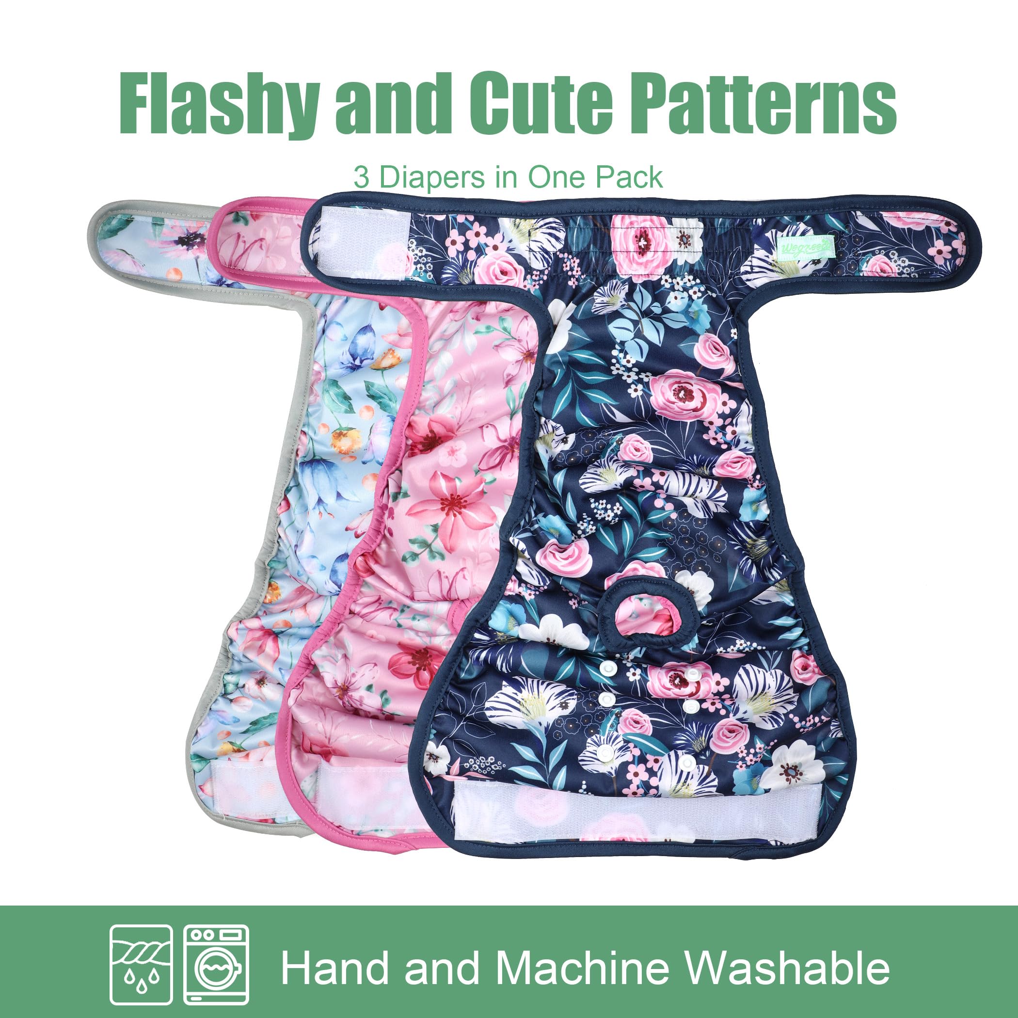 wegreeco Washable Reusable Premium Dog Diapers,Pack of 3,Small Dog Puppy & Doggy Diapers Female,Dog Period Panties Diapers Femal