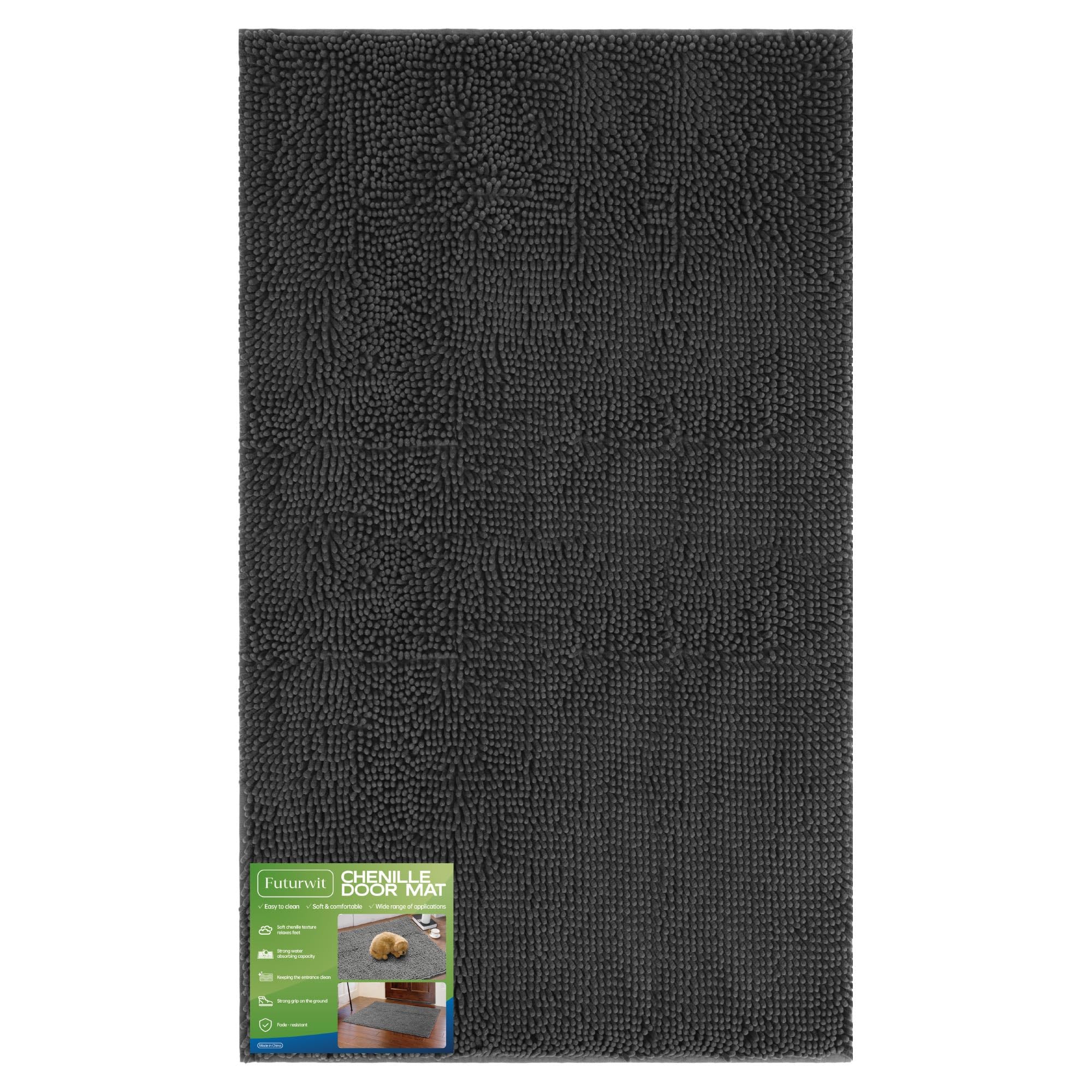 Futurwit Dog Door Mat for Muddy Paws, 60 x 36 Chenille Absorbent Front Door Mat Inside, Large Runner Mud Mat for Dogs, Trap Dirt