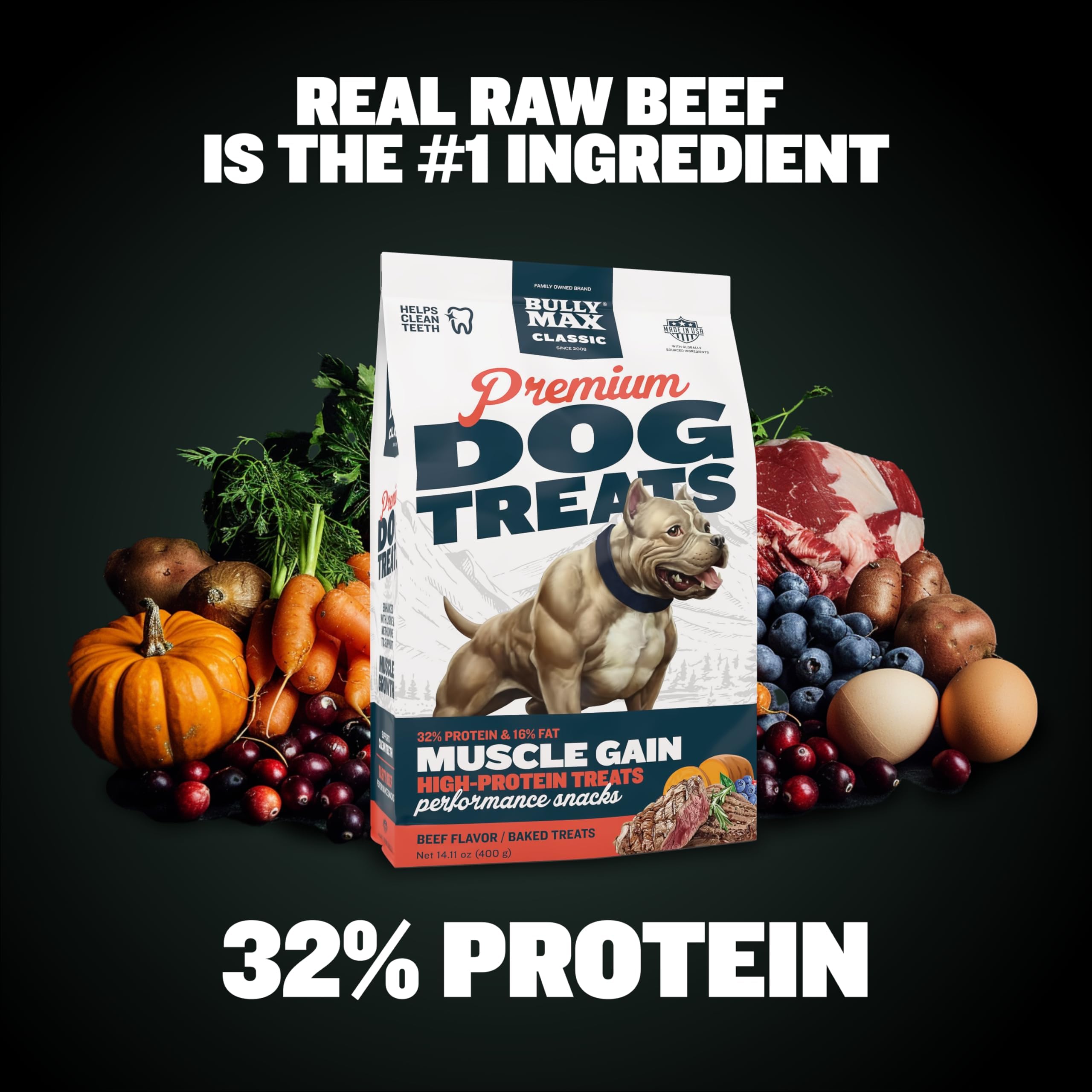 Bully Max Premium High Protein Dog Treats for Puppy & Adult Dogs - Training Dog Food Treats with 40% Protein, Real Meat, Veggies