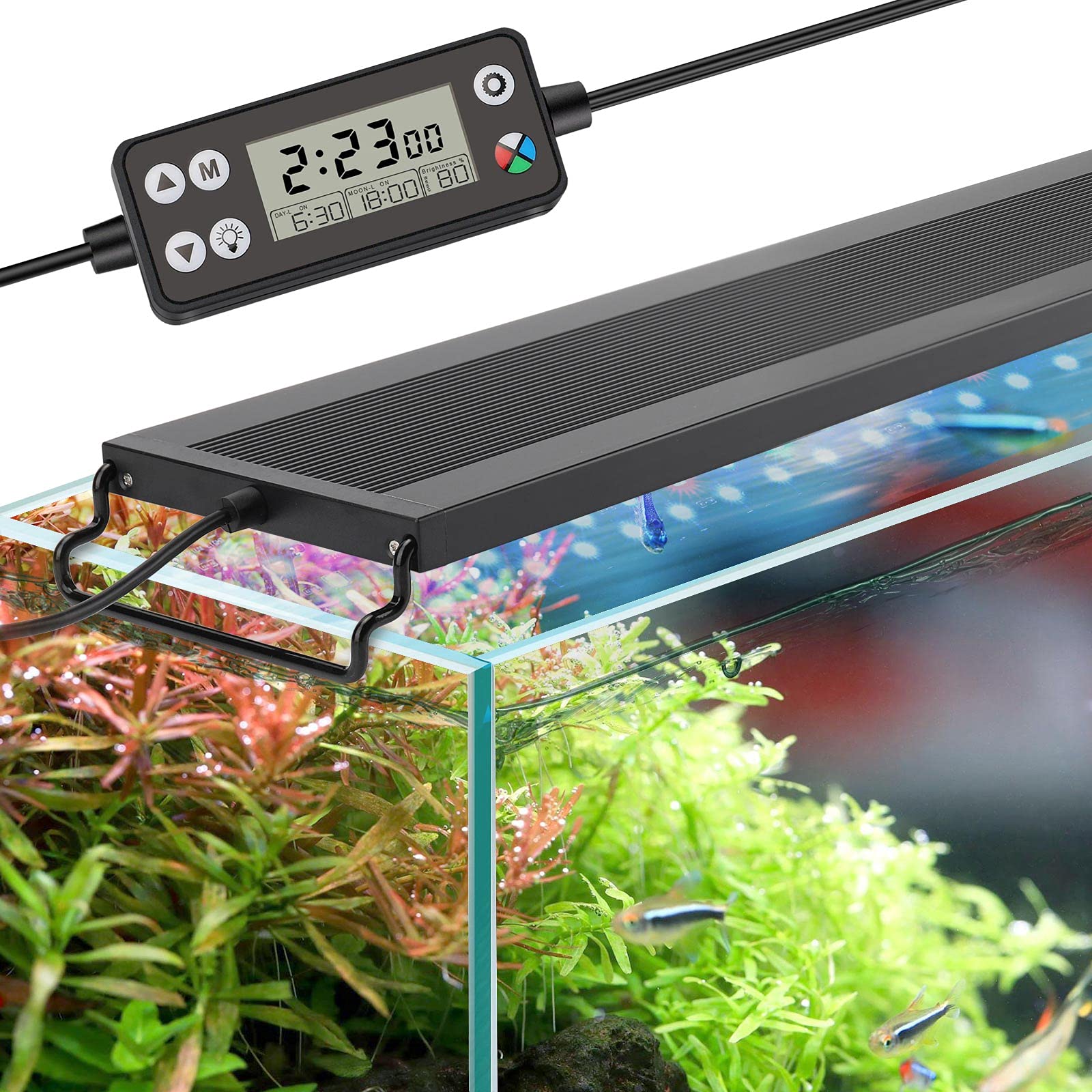 Hygger Auto On Off Led Aquarium Light, Full Spectrum Fish Tank Light With Lcd Monitor, 24/7 Lighting Cycle, 7 Colors, Adjustable Timer, Ip68 Waterproof, 3 Modes For 48'-54' Freshwater Planted Tank
