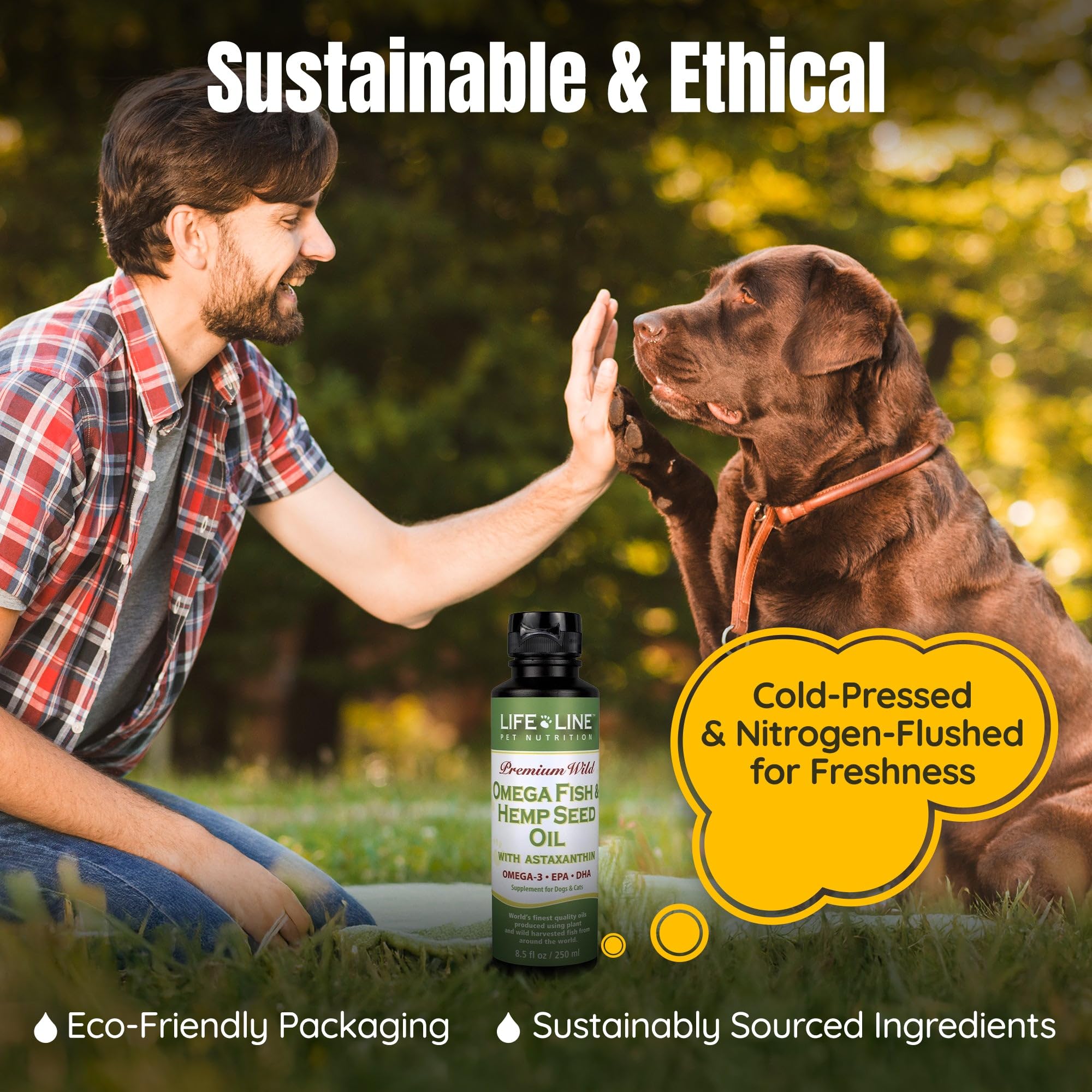Life Line Pet Nutrition Omega Fish & Hemp Seed Oil - Omega 3 Supplement for Improved Skin, Coat and Joint Health, 8.5 Fl Oz