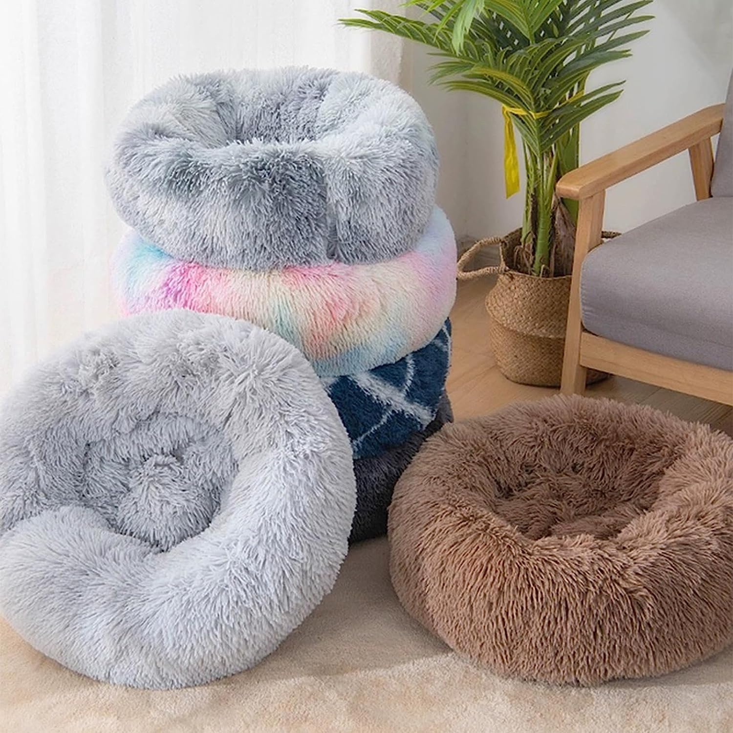 Cat Beds For Indoor Cats, 20 Inch Dog Bed For Small Melium Large Dogs, Washable-Round Pet Bed For Puppy And Kitten With Slip-Resistant Bottom