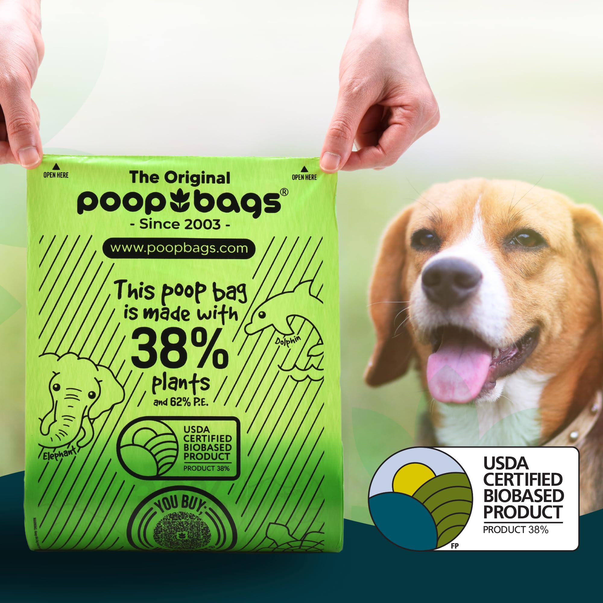 The Original Poop Bags Usda Certified 38% Plant Based Doggy Poop Bags Refills, Poop Bags For Dogs, Dog Poop Bags Rolls, Doggie P