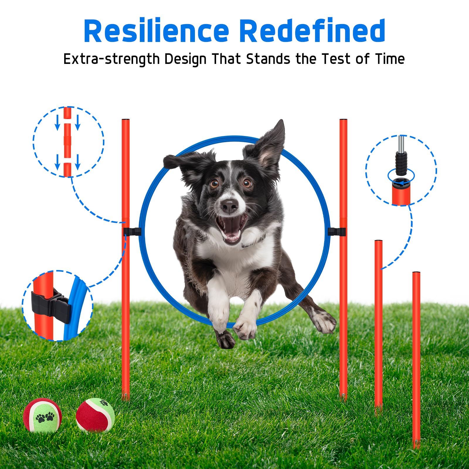 Polar Aurora Dog Agility Equipment, Dog Obstacle Courses Backyard - Pet Outdoor Games W/Adjustable High Jump, Agility Weave Pole