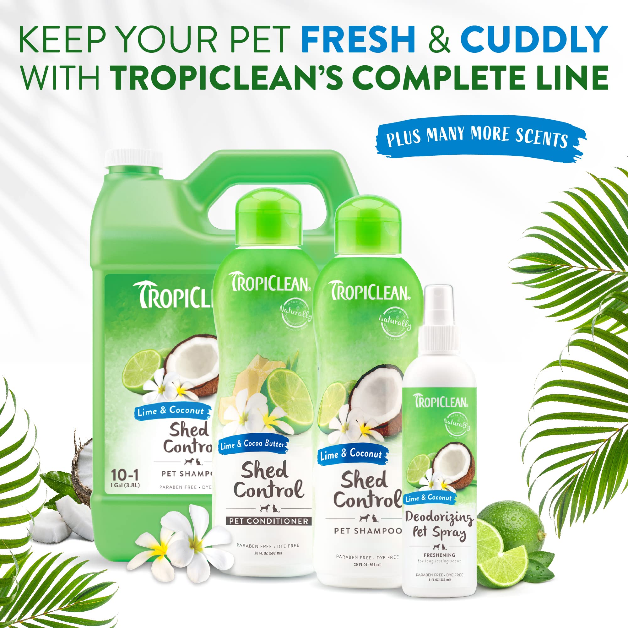Tropiclean Deshedding Dog Shampoo, Fast-Acting Shedding Control & Coat Softener, Puppy Safe, Made In Usa, Lime & Coconut Scent, Cat Friendly, 20Oz.