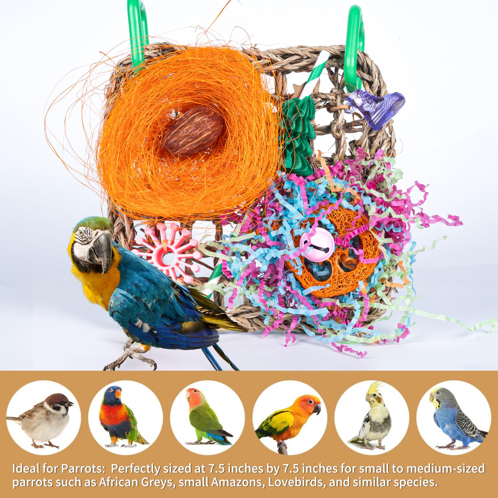 Seagrass Woven Hanging Mat Bird Toy - Natural Foraging Chew Toy For African Grey Parrots, Small Amazon Parrots, Lovebirds And Ot