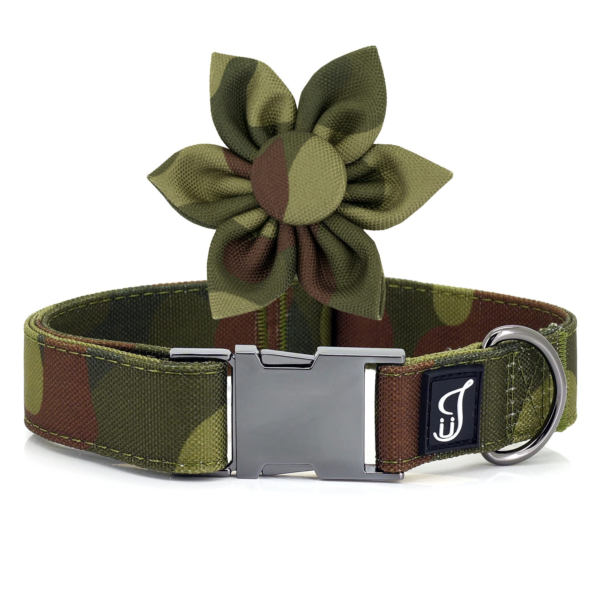 Ultra Joys Girl Dog Collars With Flower - Female Dog Collars With Comfortable Cotton Fabric & Metal Buckle In Camoflauge Design 