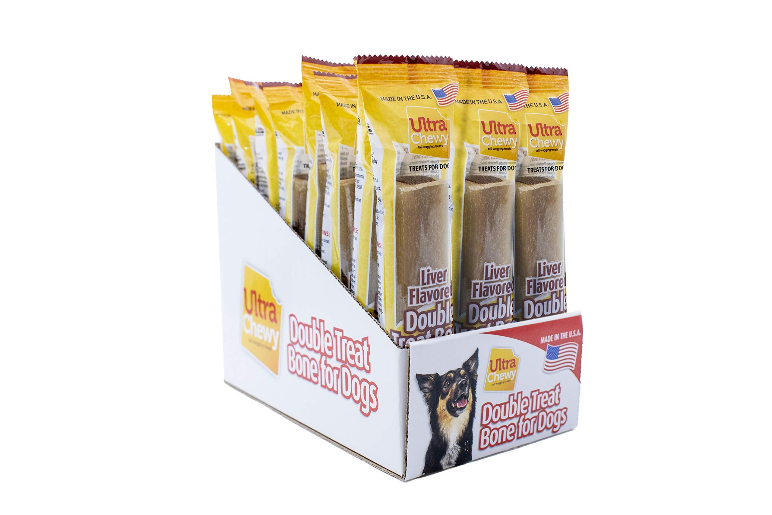 Ultra Chewy Liver, Double Treat Bones: Long-Lasting Dog Treats Made in USA for Large and Small Breeds, Highly Digestible, Ideal 