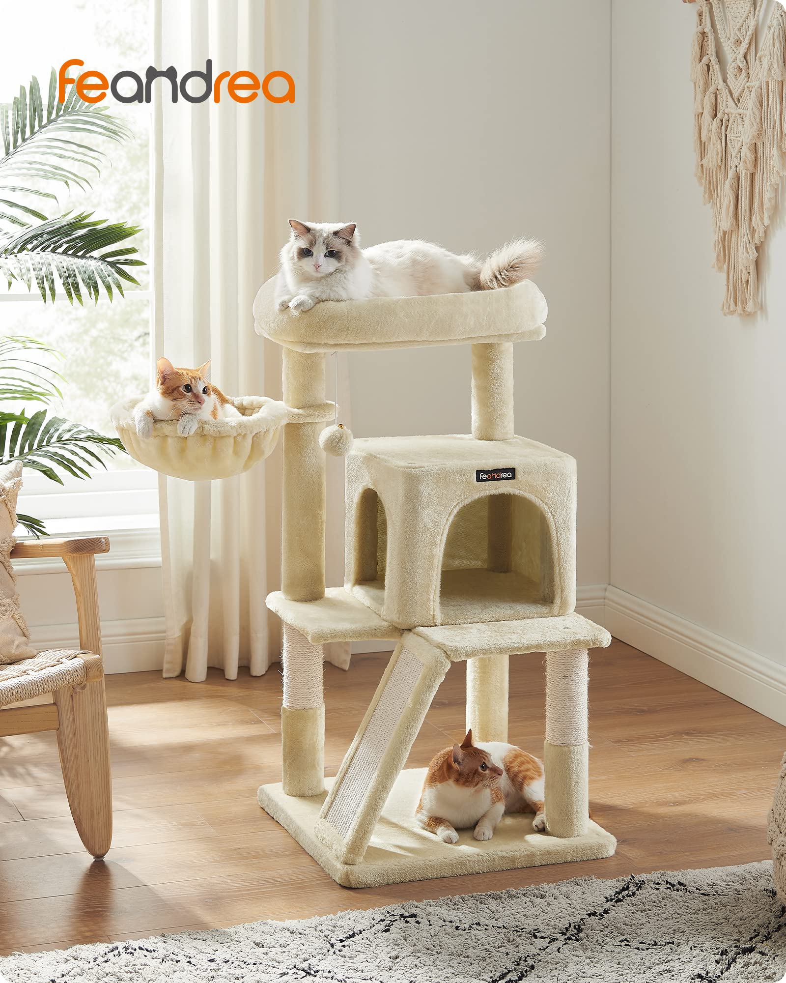 Feandrea Cat Tree, Small Cat Tower with Widened Perch for Large Cats Indoor, Kittens, 37.8-Inch Multi-Level Cat Condo, Scratchin