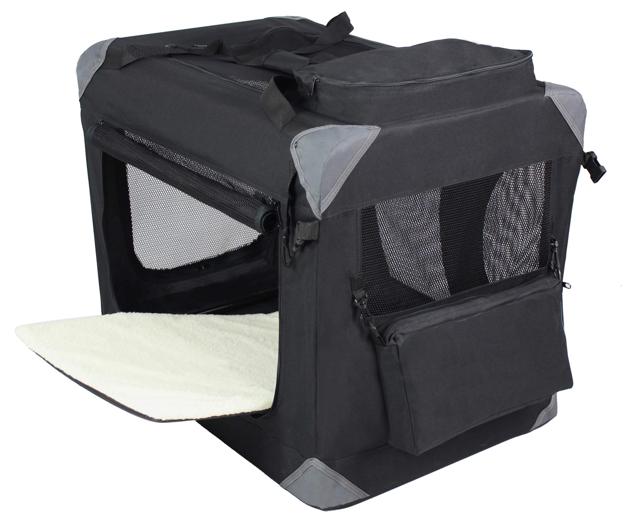 EliteField 3-Door Folding Soft Dog Crate with Carrying Bag and Fleece Bed (2 Year Warranty), Indoor & Outdoor Pet Home (42 L x 2