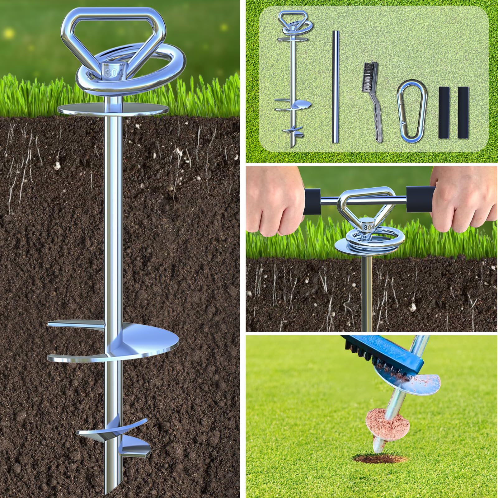 Dog Stake and 45ft Cable, 360 Swivel Runner for Yard, Anchors for Large Dogs up to 150 lbs, Heavy Duty Tie Out for Sand/Beach