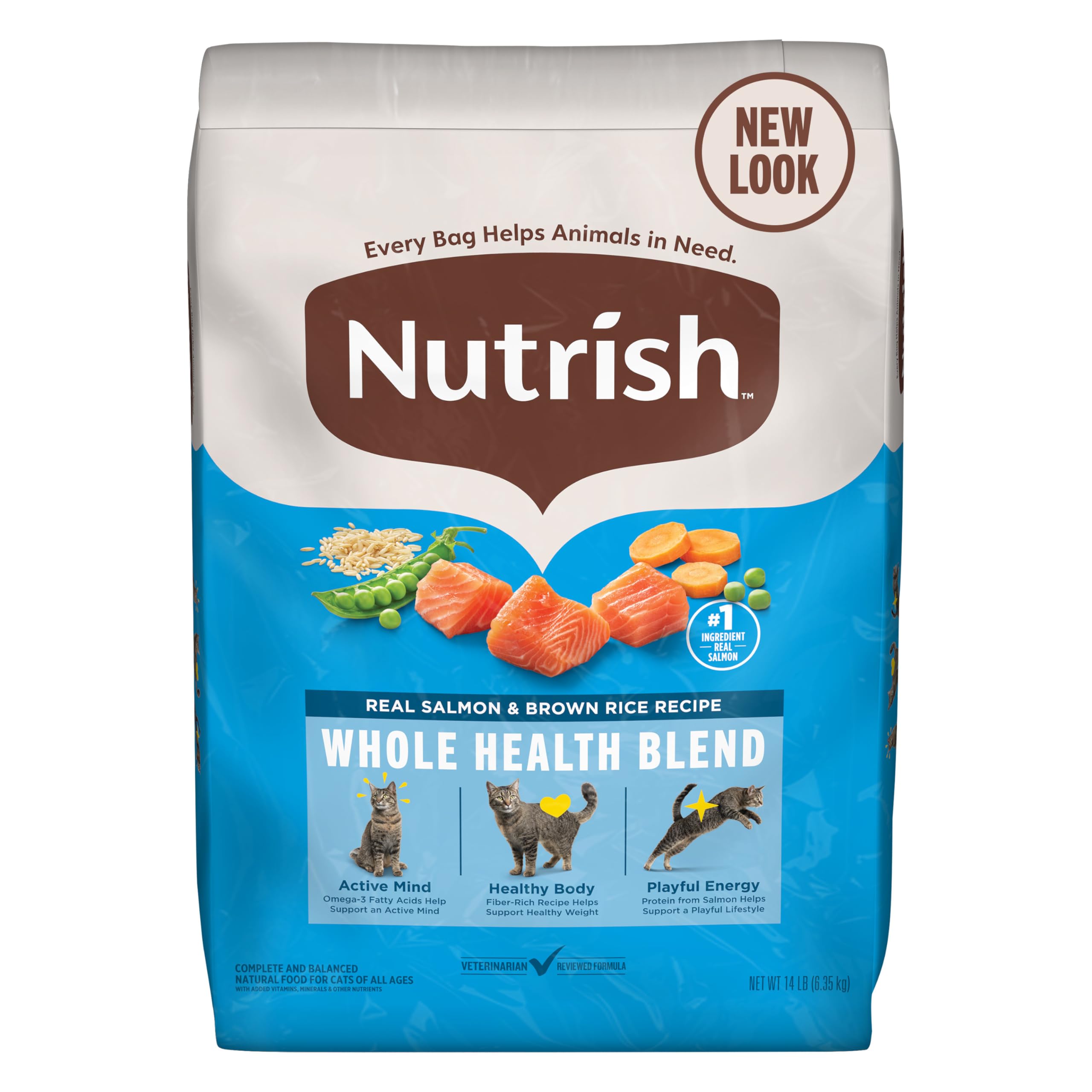 Nutrish Real Salmon & Brown Rice Recipe Dry Cat Food, 14 lb. Bag, Packaging May Vary (Rachael Ray)