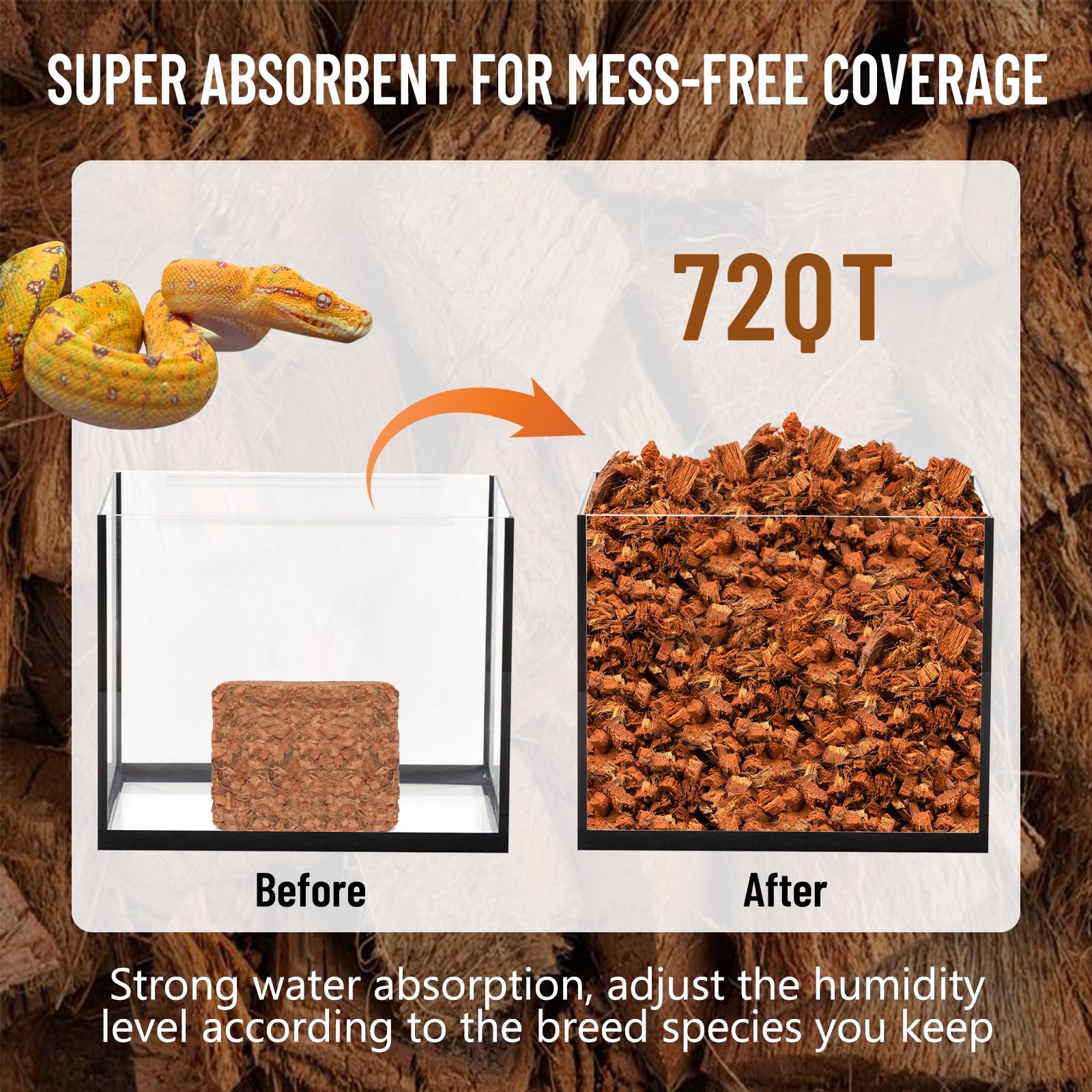 Riare 10LB Coconut Chip Substrate, 72 Quart Coconut Fiber Bedding for Reptiles, Snakes, Tortoises, Bearded Dragons, Geckos, Frogs