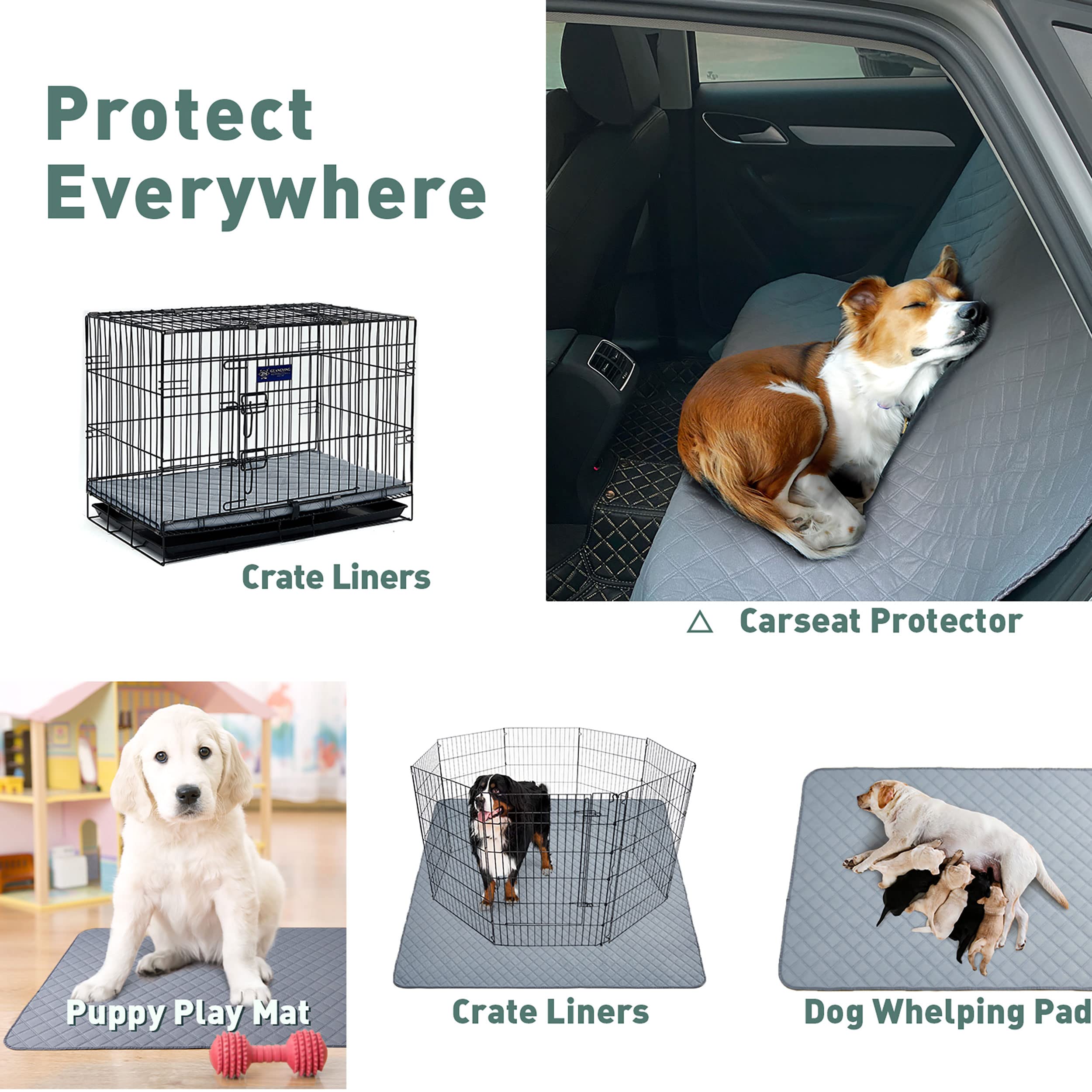 Eterish Reusable Washable Dog Pee Pads, Large 36" x 41", Gray, Absorbent, Waterproof, Non-Slip, 2 Pack