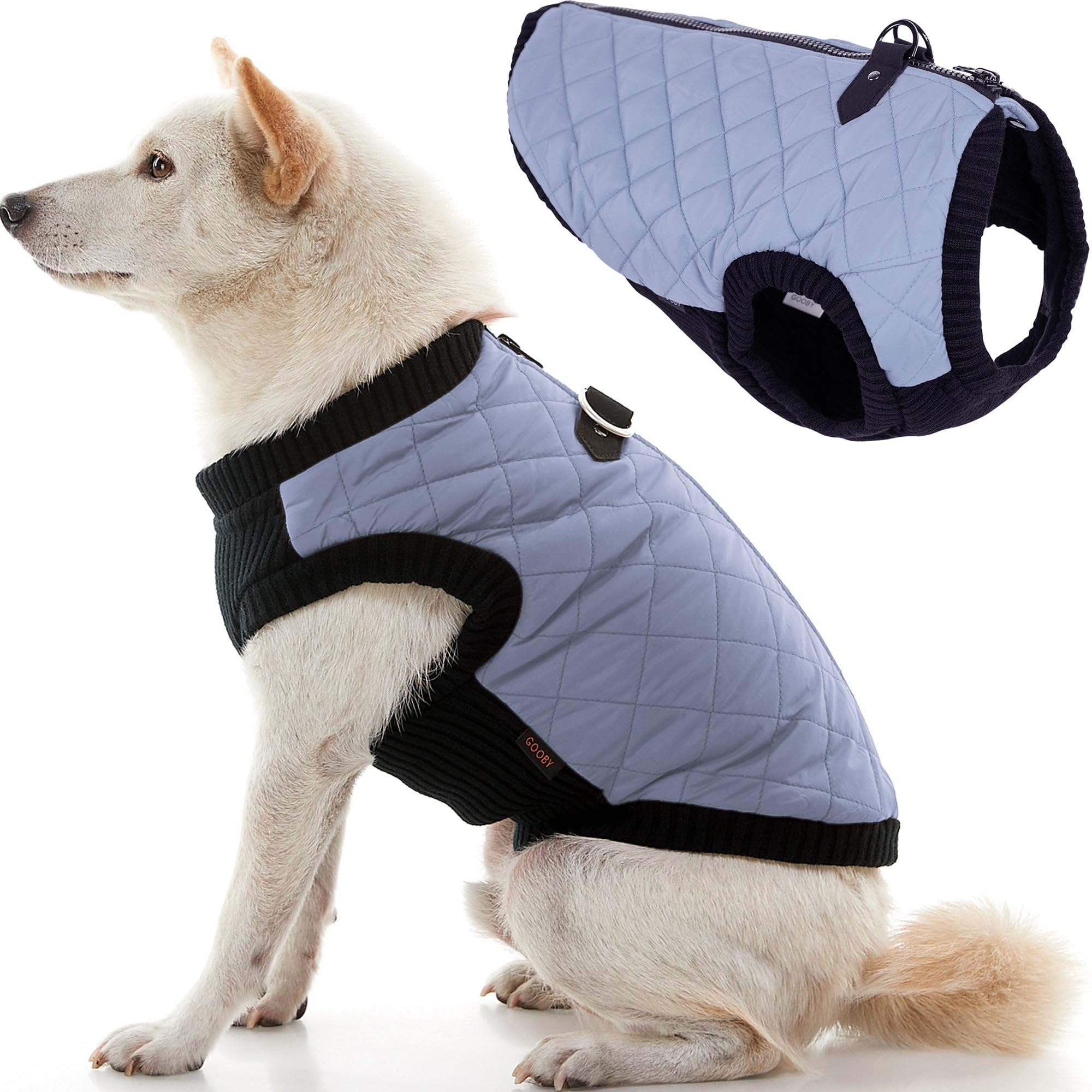 Gooby Fashion Vest Dog Jacket - Gray, Small - Warm Zip Up Dog Bomber Vest with Dual D Ring Leash - Winter Water Resistant Small