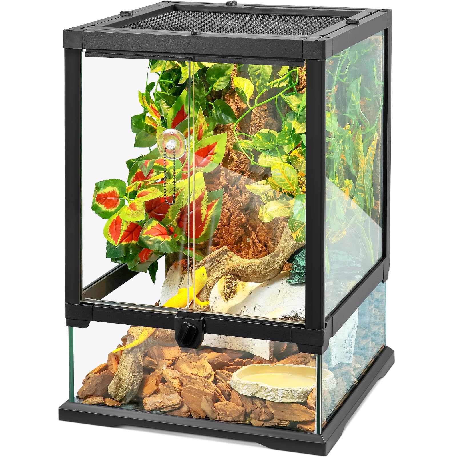 Glass Reptile Tank Front Opening Terrarium Suitable For Leopard Geckos, Snakes, Tree Frogs, Chameleons,Watertight Base, Ventilat