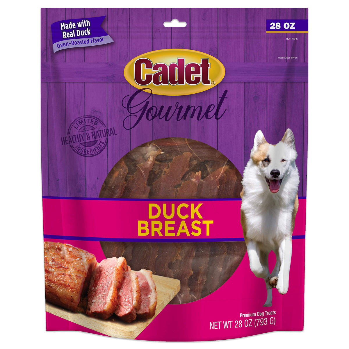 Cadet Gourmet Duck Breast Jerky Dog Treats, Healthy, Long-Lasting High-Protein Training Treats For Small & Large Dogs, 28 Oz.