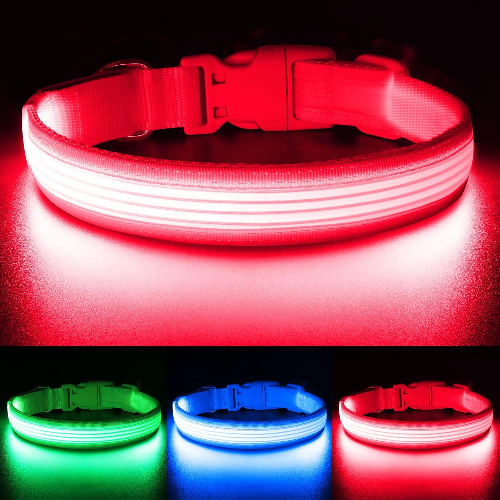 Yfbrite Light Up Dog Collar, Full Illuminated Christmas Dog Collar Light, Full Adjustable Rechargeable Led Dog Collar, Bright Do