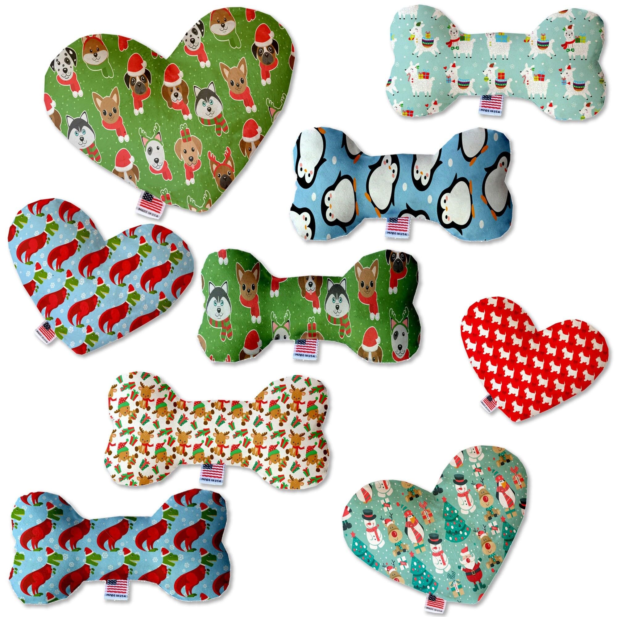 Christmas Pet and Dog Plush Heart or Bone Toy, &quot;Holiday Friends Group&quot; (Available in different sizes, and 7 different patterns!) Christmas T Rex 8&quot; Plush Heart