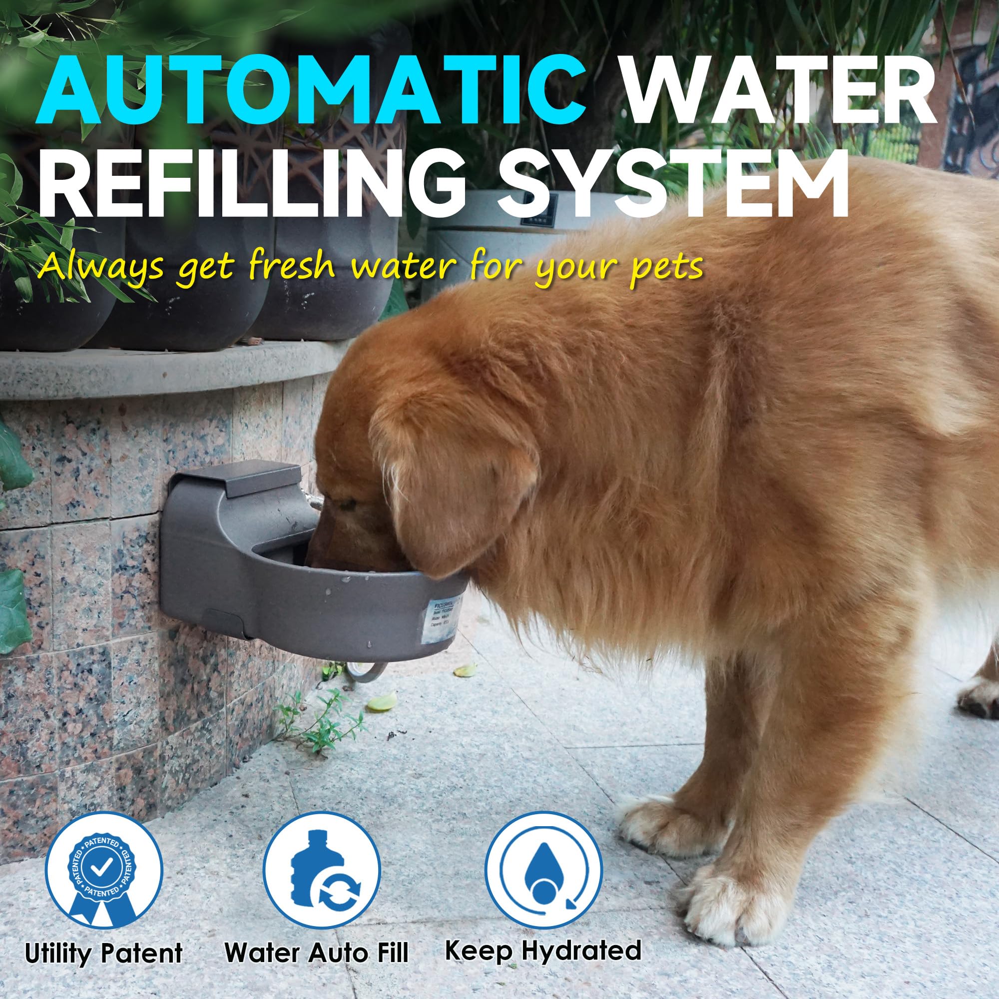 Automatic Dog Water Dispenser With Anti-Tip Bracket, 68 Oz Outdoor Dog Water Bowl Dispenser, Auto Refill Water Feeder For Pets &