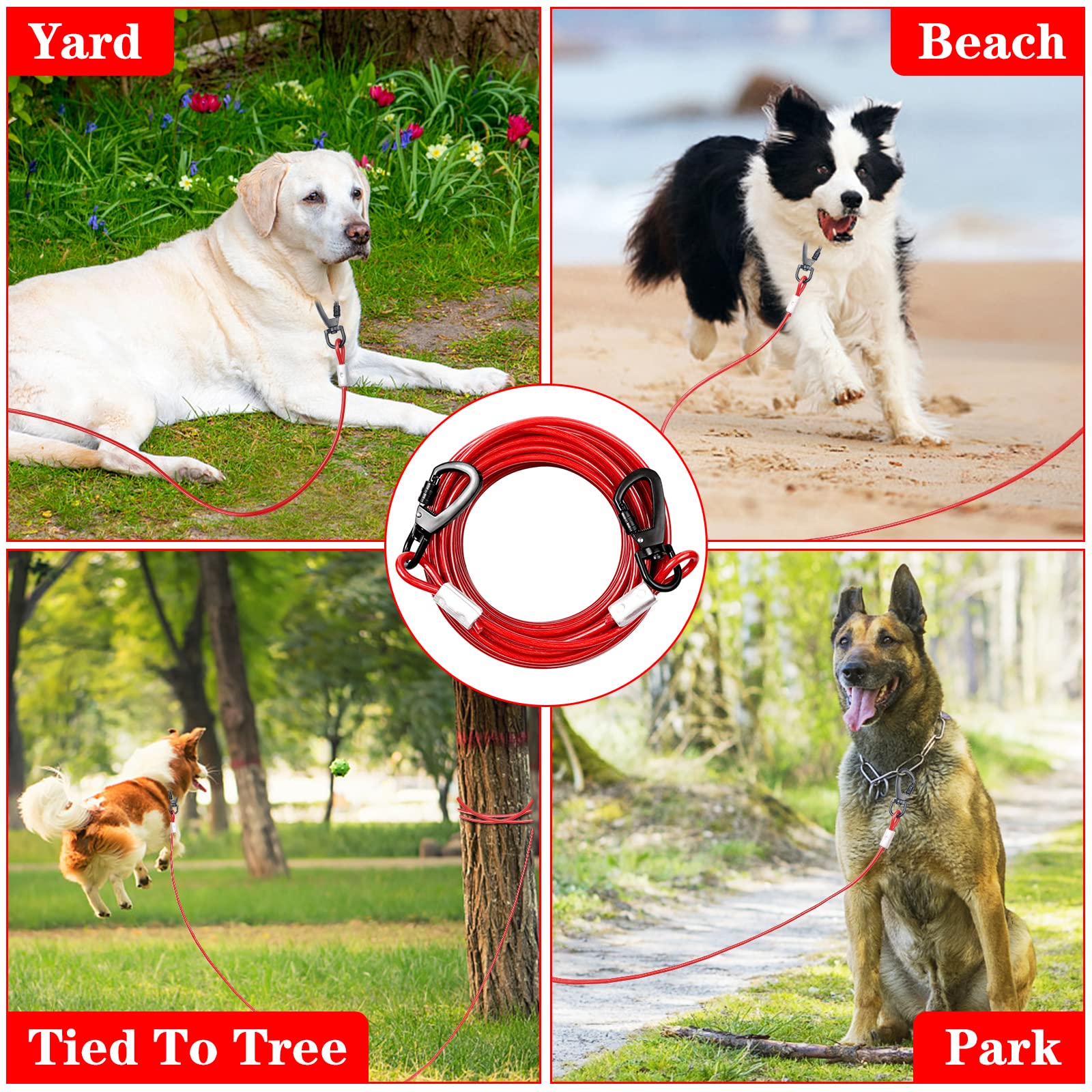 Dog Tie Out Cable Chew Proof 30Ft, Dog Lead Heavy Duty, Dog Leads For Yard 30Ft & Dog Runner Cable, Solid Large Dogs Tie Out Cable With Spring For Training Outside Yard & Camping