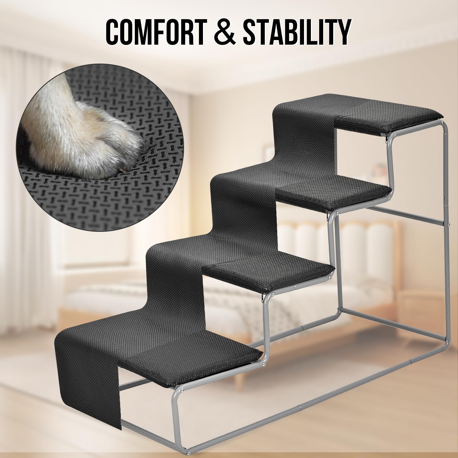Onetigris Dog Steps For Small Dog, 4-Step Dog Stairs For High Beds And Couch, Non-Slip Pet Stairs For Small Dogs,Dog Bed Stairs,