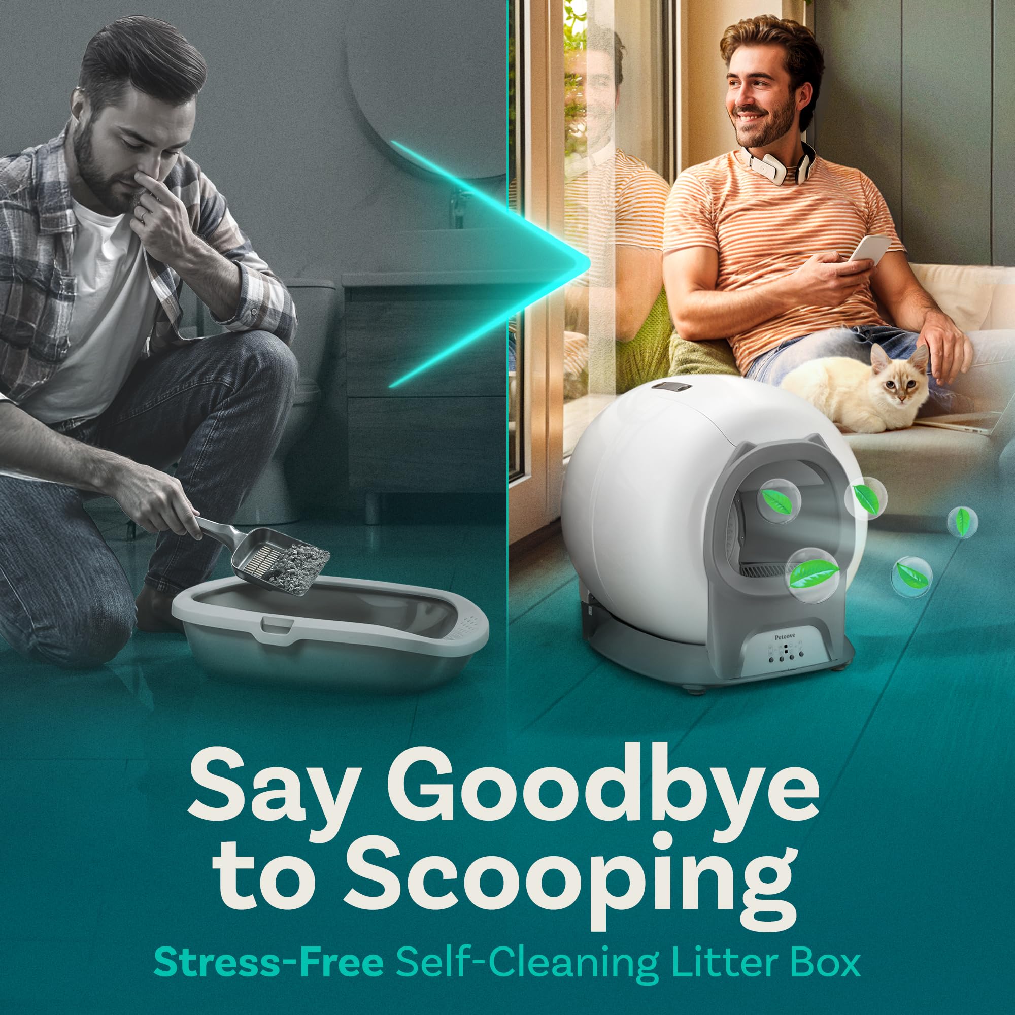 Self Cleaning Litter Box With Auto Safety Sensors For Multiple Cats - Automatic Cat Litter Box Self-Cleaning - Covered Ultra Odo