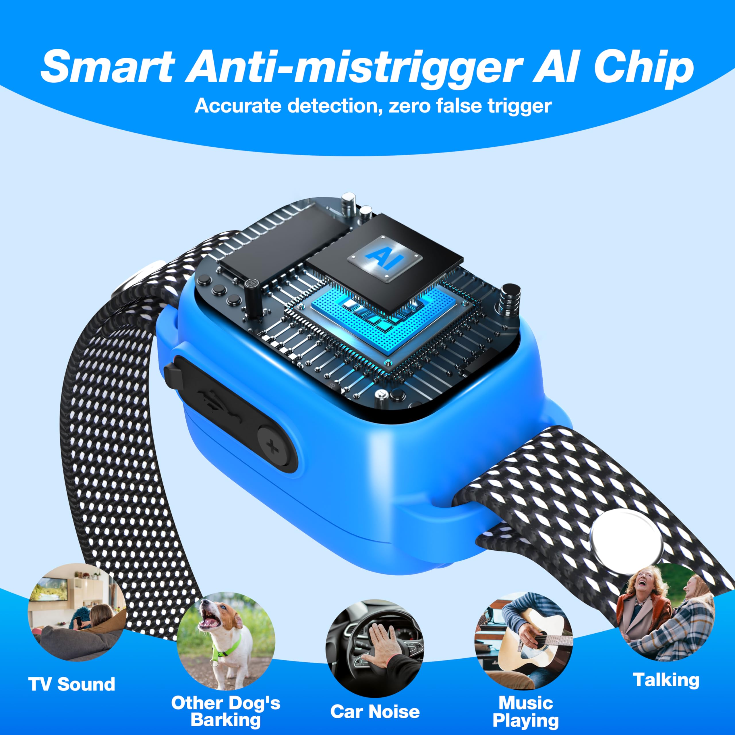 Bark Collar, Dog Bark Collar For Small Medium Dogs, No Shock Anti-Bark Collars, Rechargeable Smart Collar, Automatic Stop Bark C