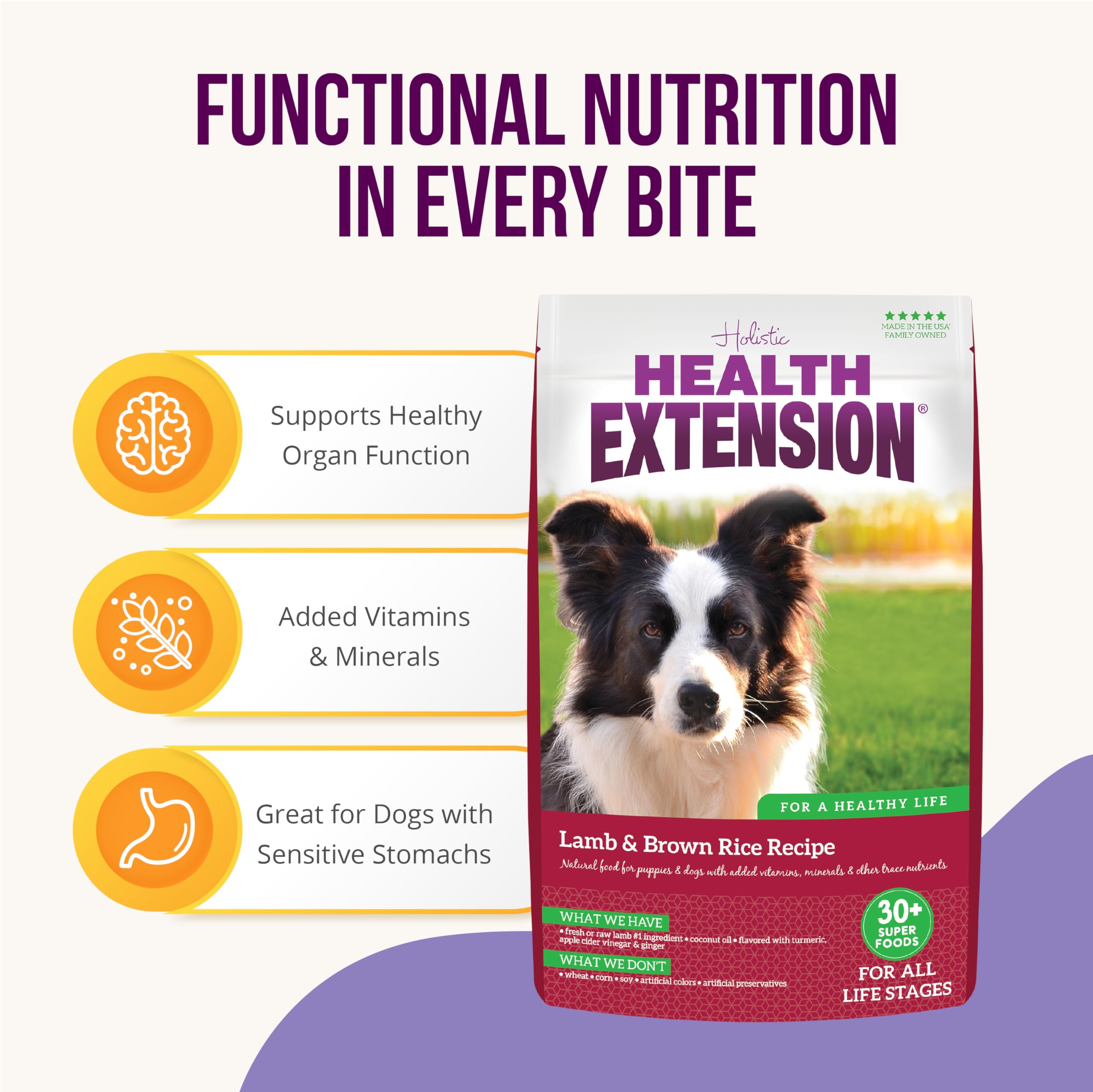 Health Extension Lamb & Brown Rice Dry Dog Food (30 lb / 13.61 kg) - Nutritious Free-Range Lamb Formula with Probiotics, Antioxi