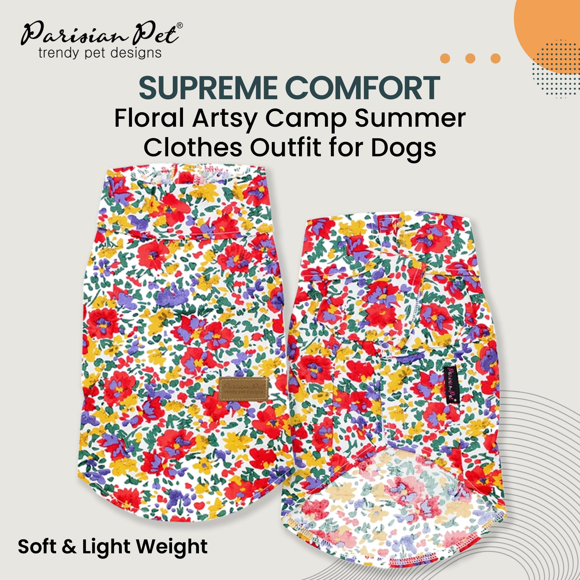 Parisian Pet Floral Dog Shirt - 100% Cotton Summer Clothes - Stylish Beach Outfit - Hook And Loop Closure - Machine Washable - 2