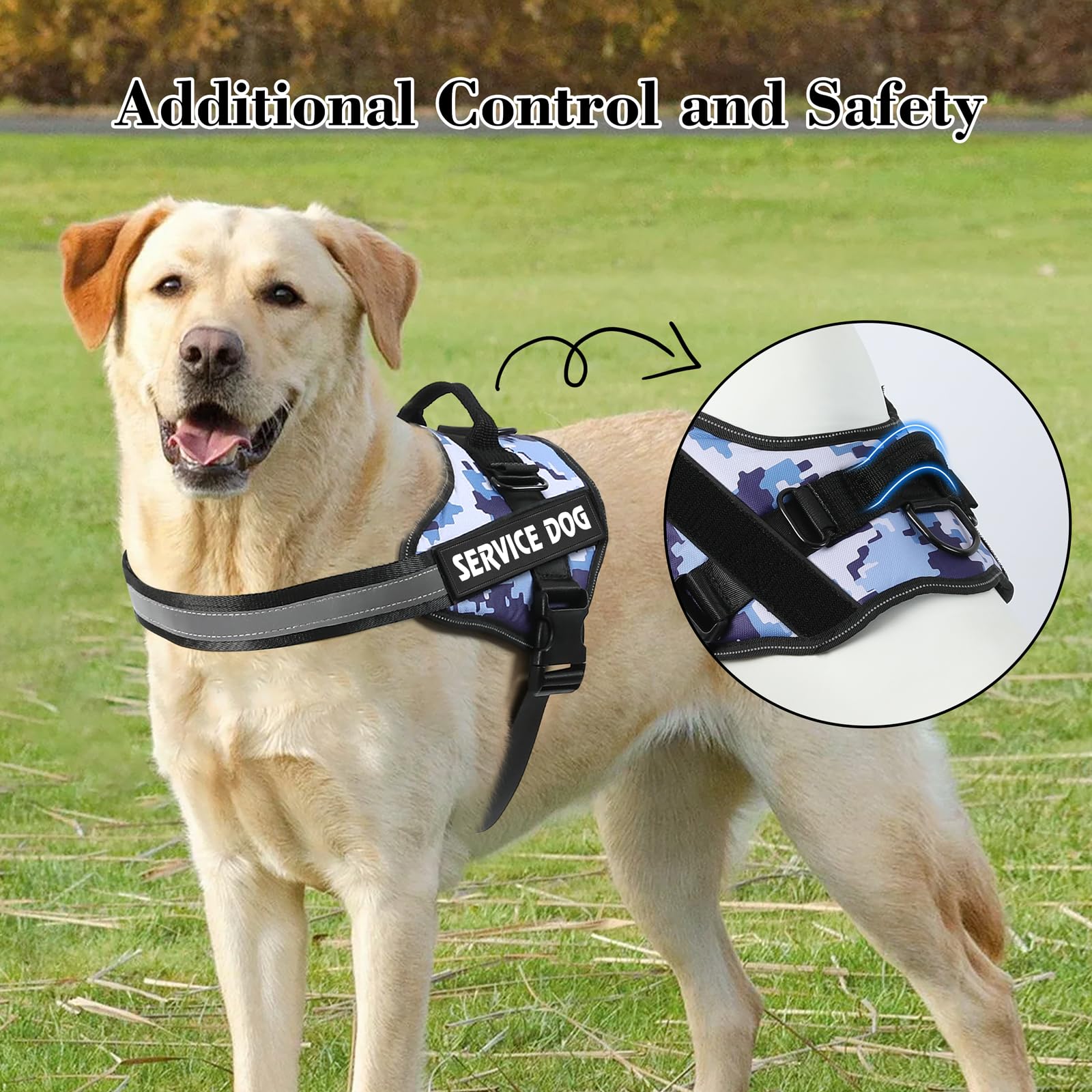 MUMUPET Service Dog Harness with 3M Reflective Safety, Easy Adjust & No-Pull Design - Breathable Nylon Handle for Small/Medium/L