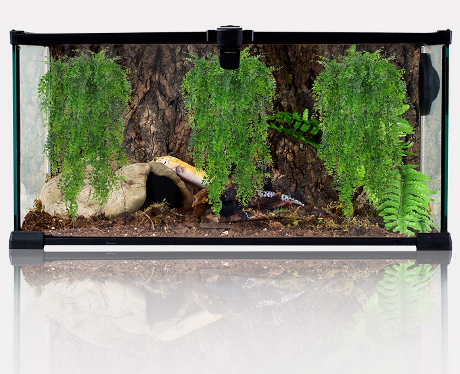 Hercocci 3 Pack Reptile Plants, Terrarium Hanging Plants Vines Artificial Leaves Habitat Decorations With Suction Cup For Bearded Dragon Hermit Crab Lizard Snake Geckos Chameleon
