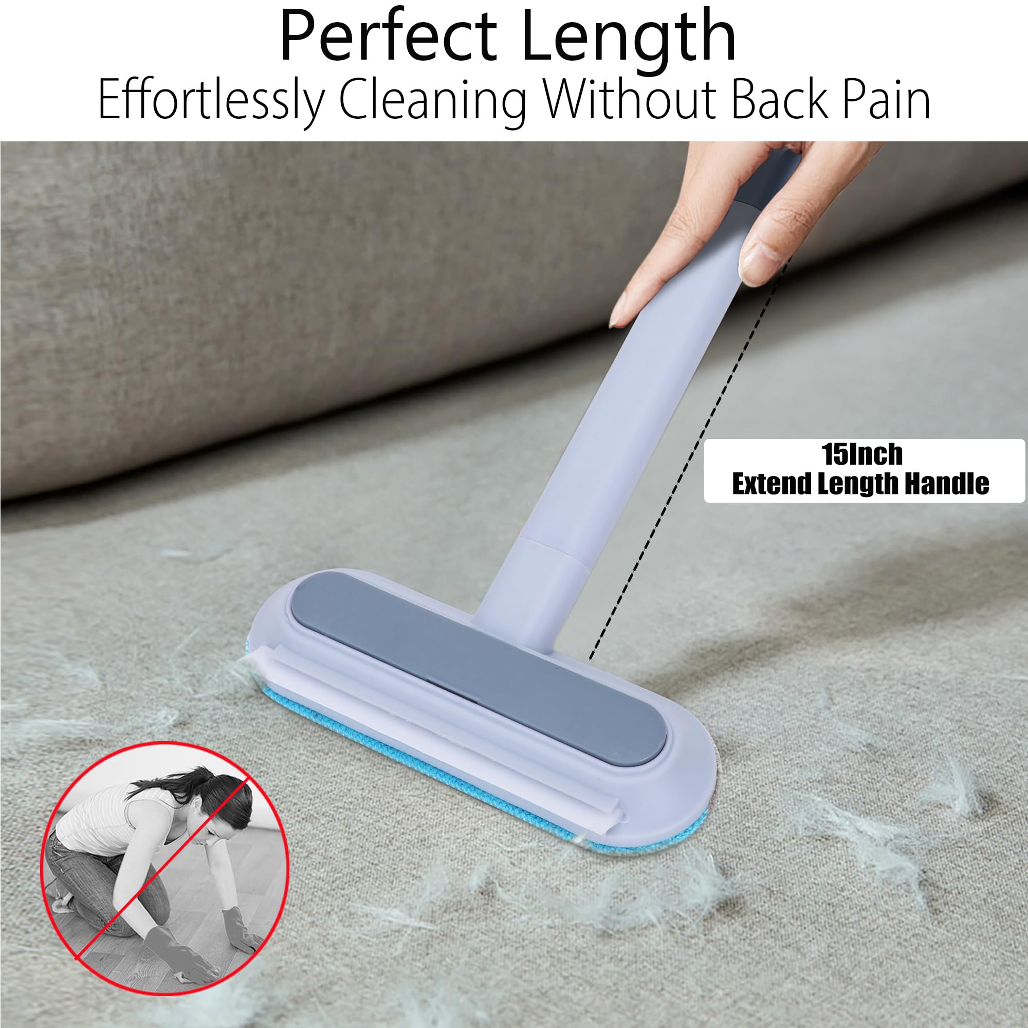 Happylong Pet Hair Remover For Furniture, Reusable, Washable Lint Brush For Dog And Cat Hair - 17.3Inch Extendable, Gentle On Co