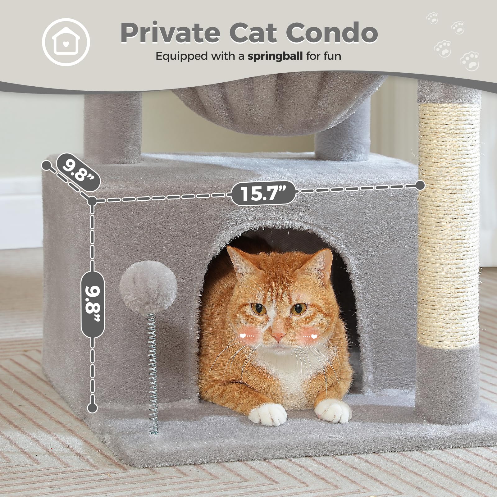 Pequlti 4-In-1 Cat Tree, 33' Cat Tower For Indoor Cats With Large Cat Condo, Scratching Post For Cats With Deep Hammock& Cozy T