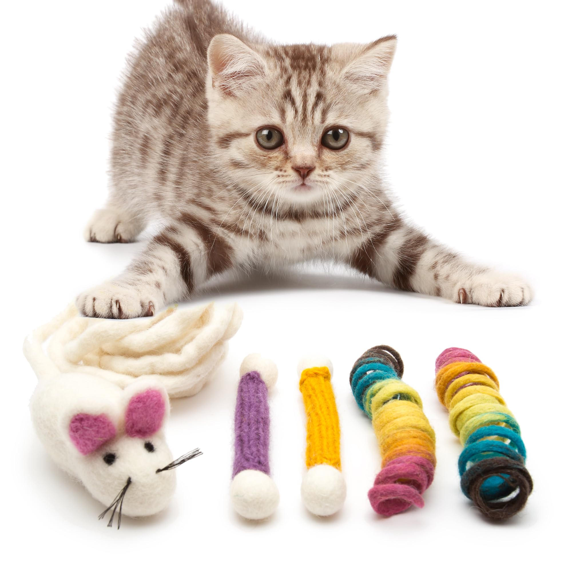 Glaciart One Indoor Catnip Cat Toy Pack - 5Pc | Kitty Toys Include Wool Springs, Swabs & Mouse | For Activity, Exercise & Play |