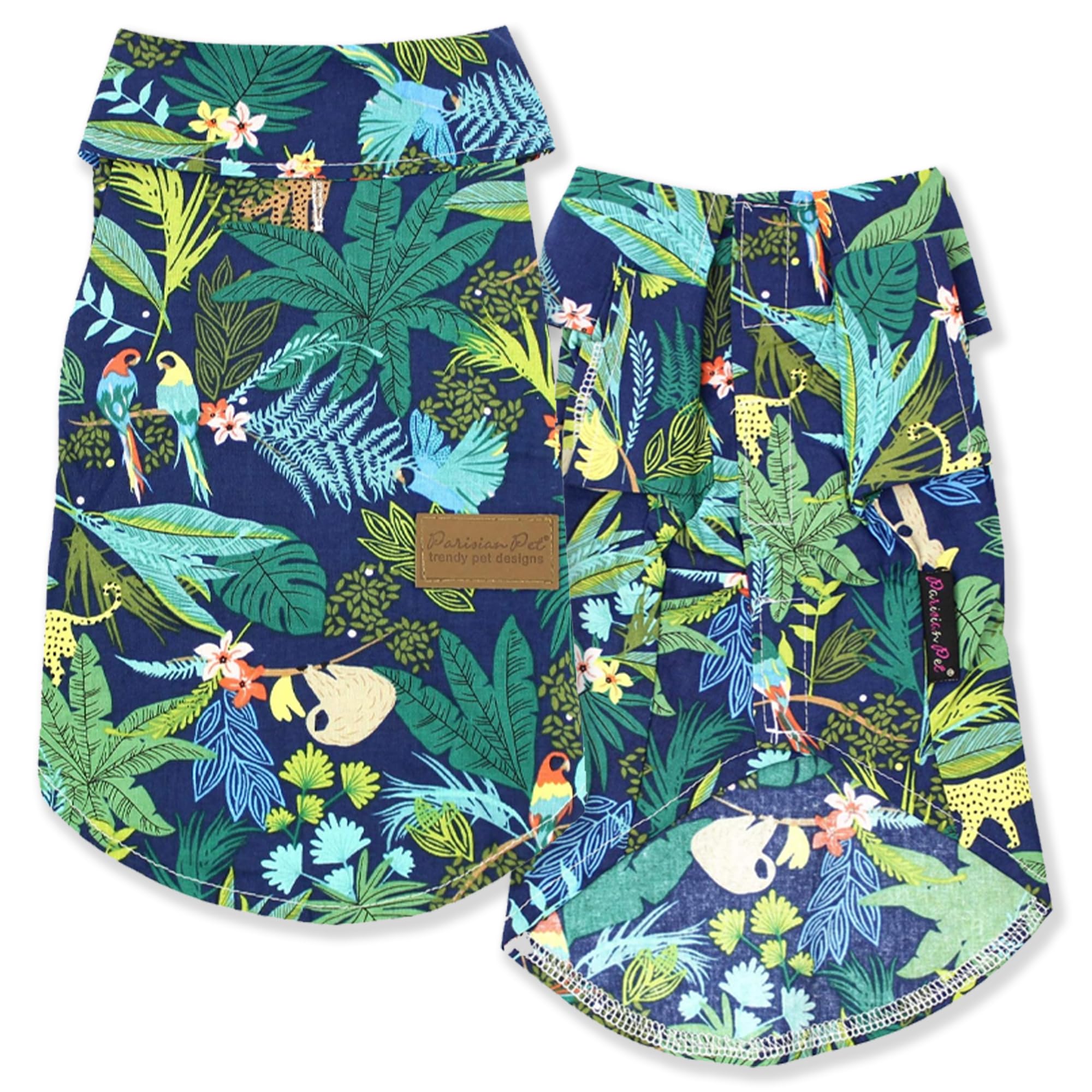 Parisian Pet Unisex Amazonia Shirt - Leafy Beach Outfit For Dogs - Cotton Summer Clothes - Stylish Hook And Loop Closure Costume