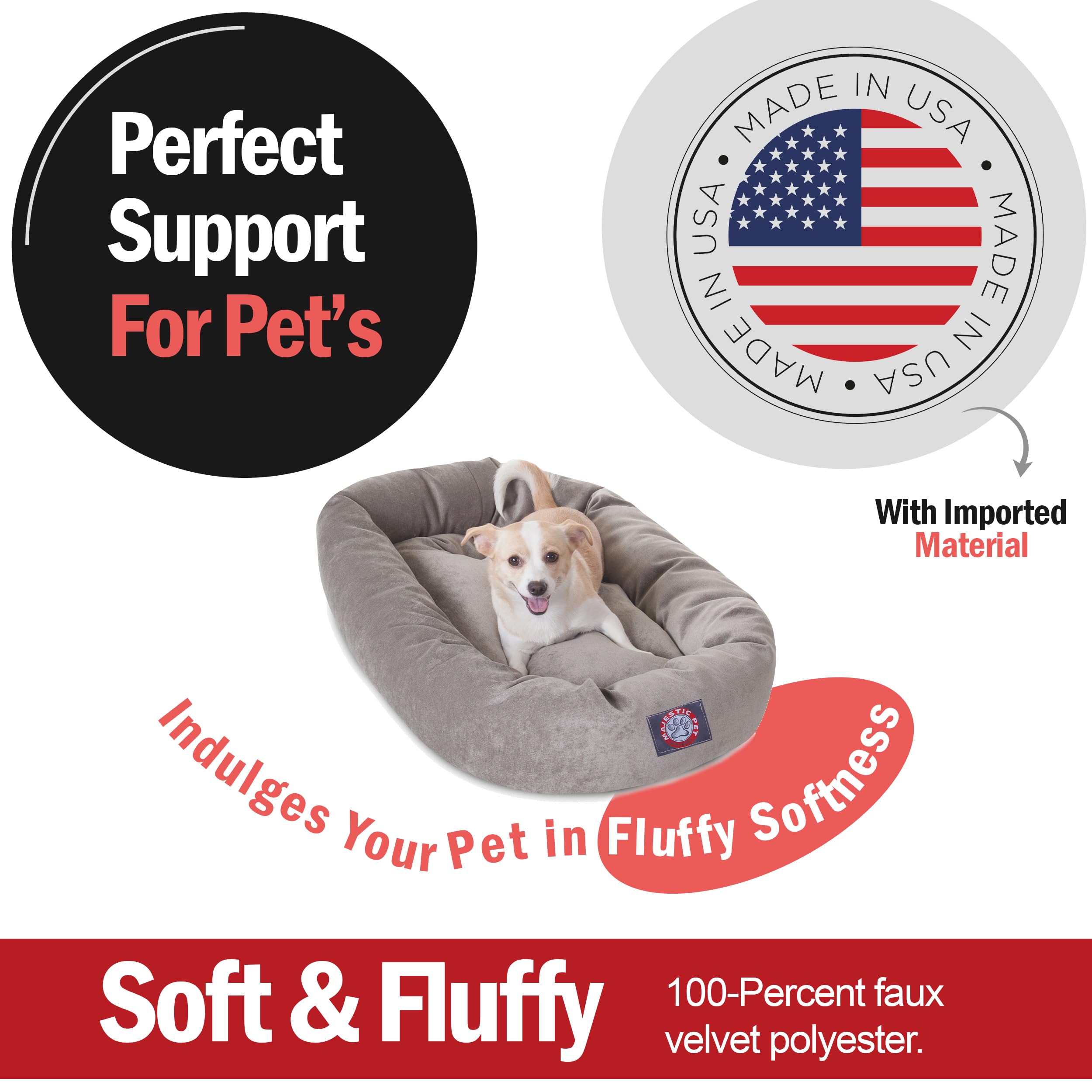 Majestic Pet 32 Inch Micro Velvet Calming Dog Bed Washable – Cozy Soft Round Dog Bed With Spine For Head Support - Fluffy Donut Dog Bed 32X23X7 (Inch) – Round Pet Bed Medium - Vintage