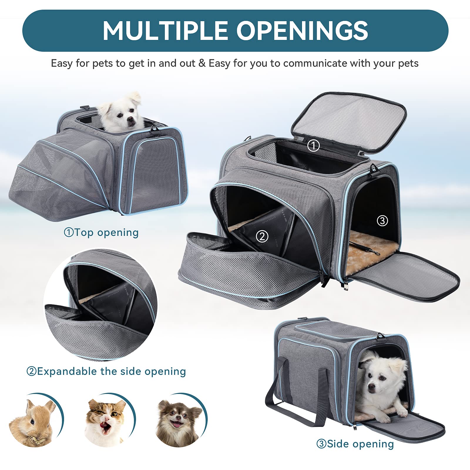 Petsfit Expandable Pet Carrier, 19X12X12 Inches Soft-Sided Portable Cat Carrier Dog Carrier, With Removable Plush Mat, Locking S