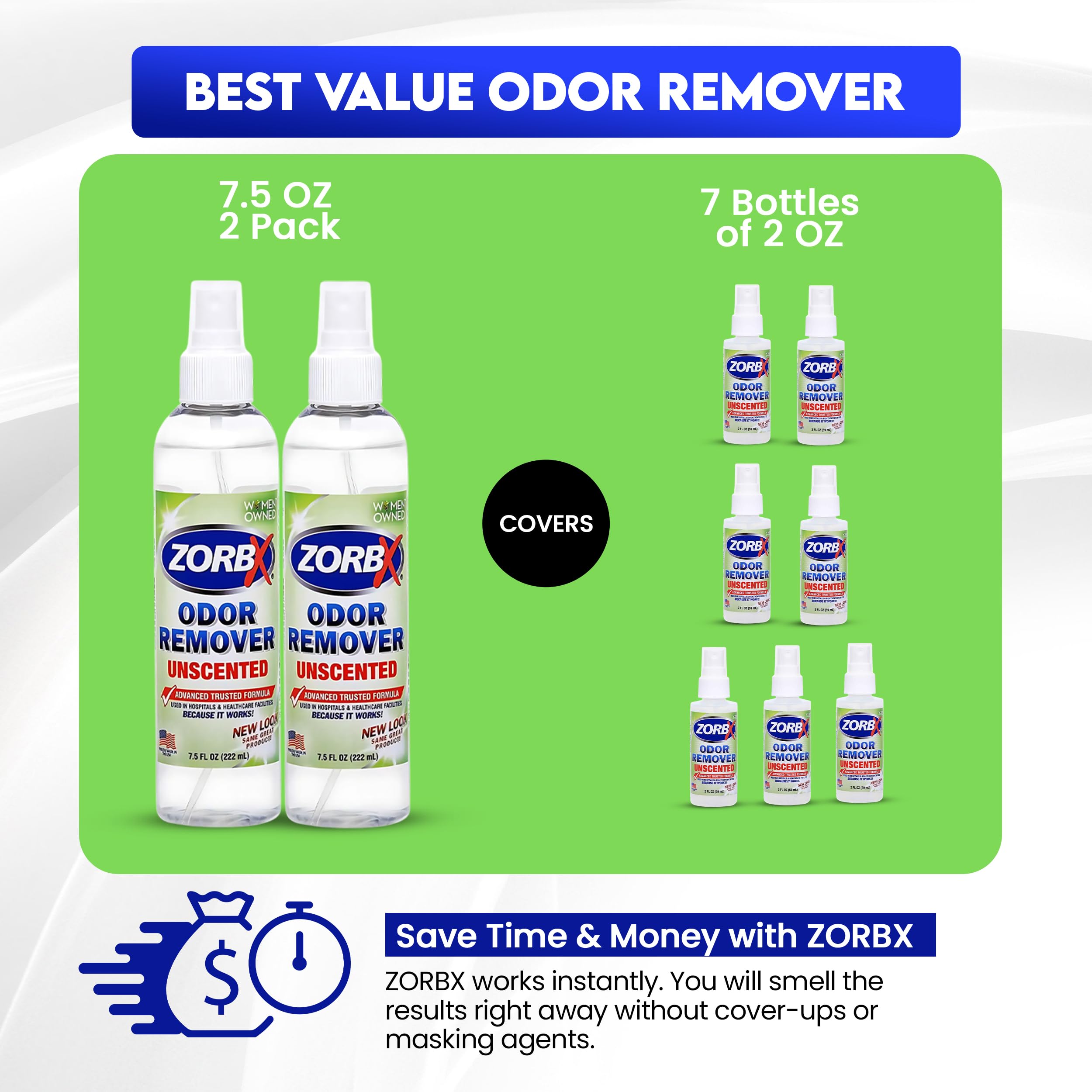 Zorbx Unscented Odor Eliminator For Strong Odor 7.5 Fl Oz Pack Of 2 - Used In Hospitals & Healthcare Facilities - Advanced Formu