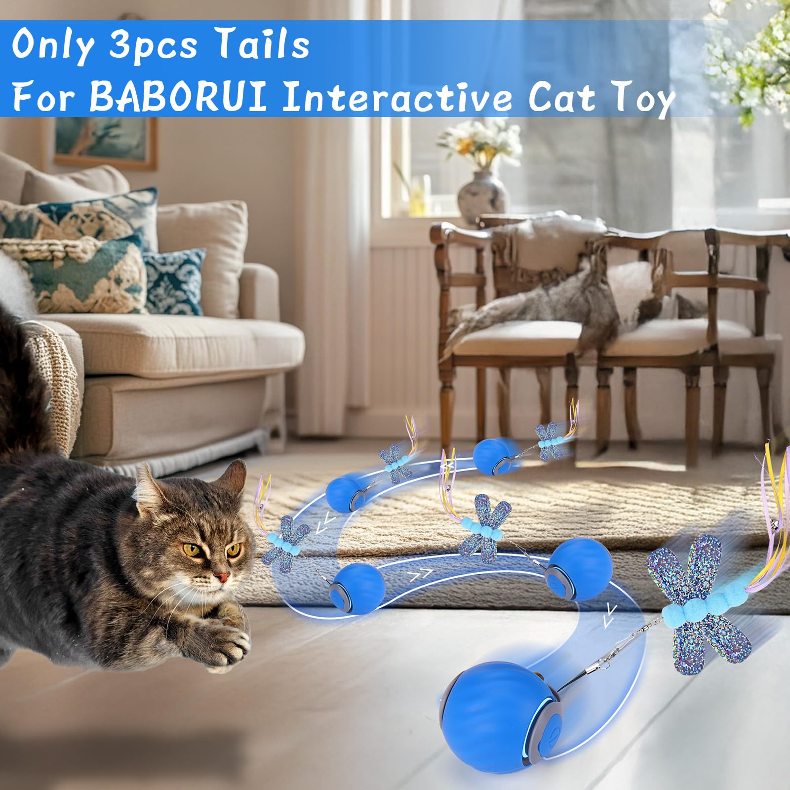 Baborui 3Pack Tails For Interactive Cat Toy Ball, Replaceable Cat Ball Tail, Only Tails(Interactive Cat Toy Balls Not Included)