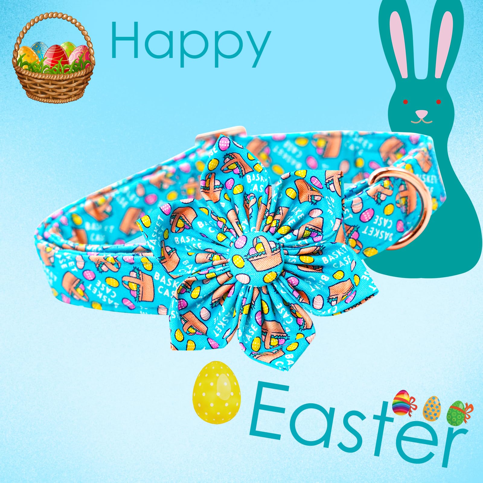 Lionheart Glory Easter Day Flower Dog Collar For Medium Dogs, Colorful Spring Collar With Easter Egg Design